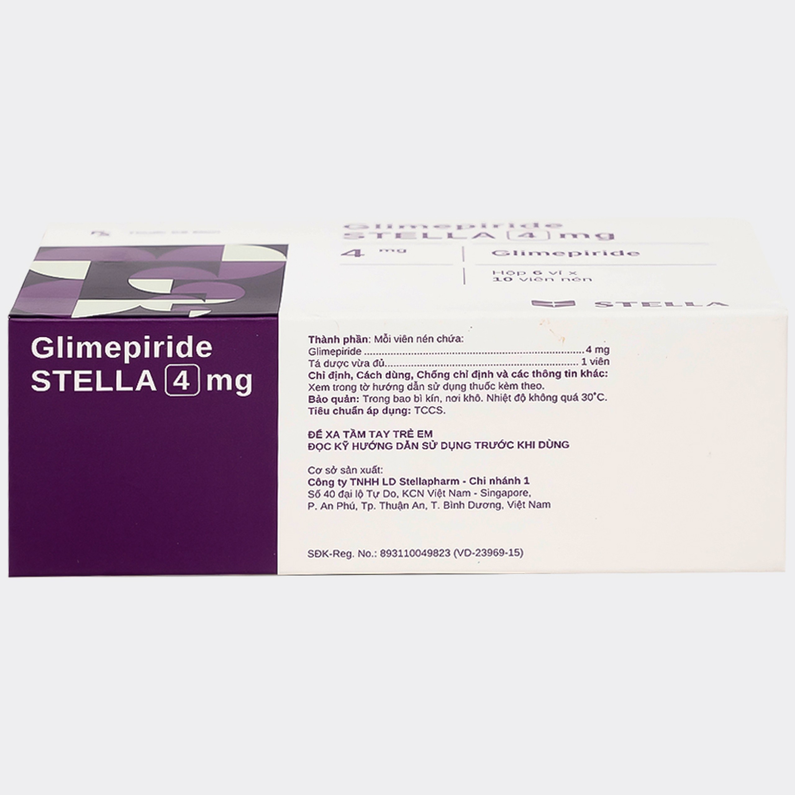 Thuốc Glimepiride 4mg Stella Pharm giảm đường huyết cho bệnh đái tháo đường típ 2 (6 vỉ x 10 viên)