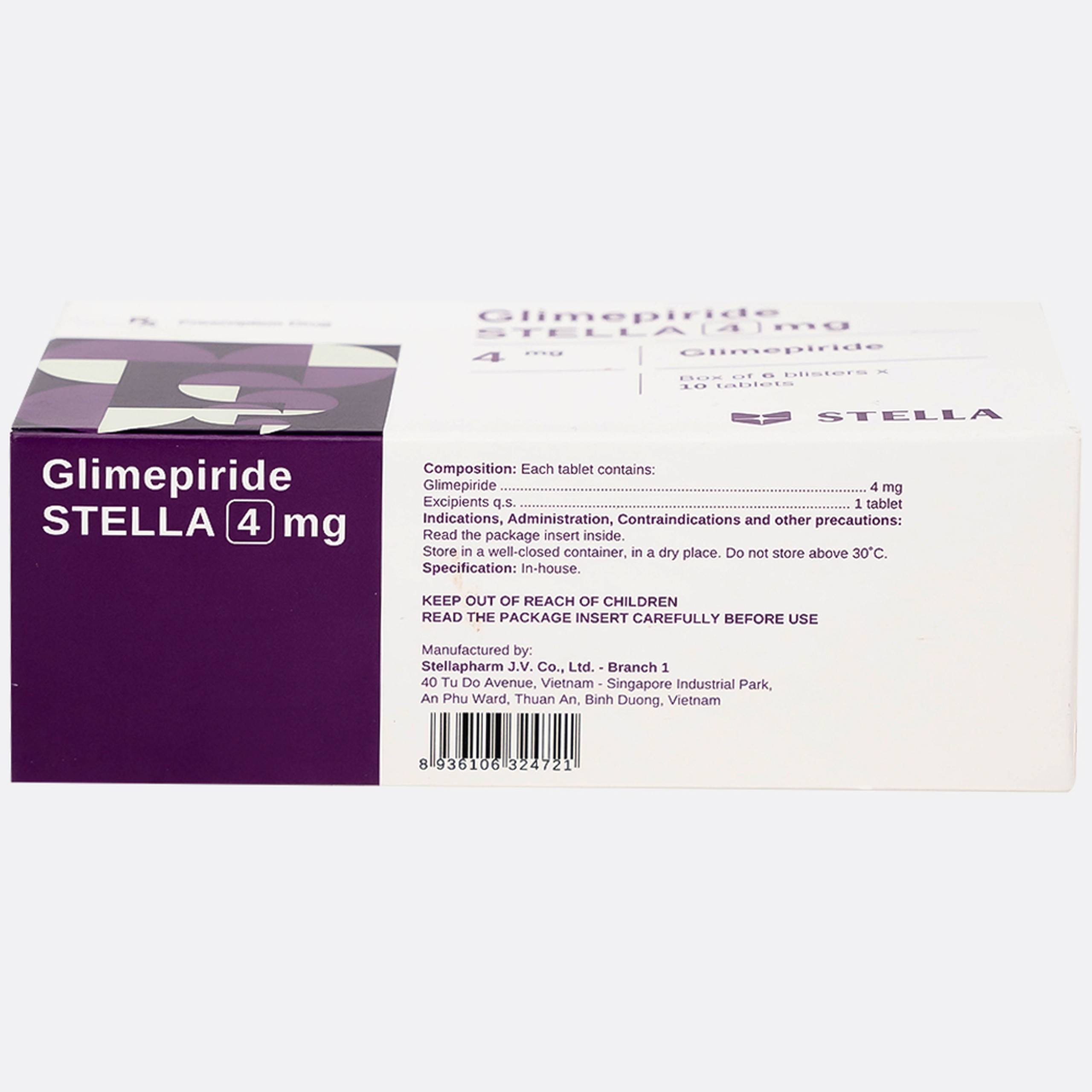 Thuốc Glimepiride 4mg Stella Pharm giảm đường huyết cho bệnh đái tháo đường típ 2 (6 vỉ x 10 viên)