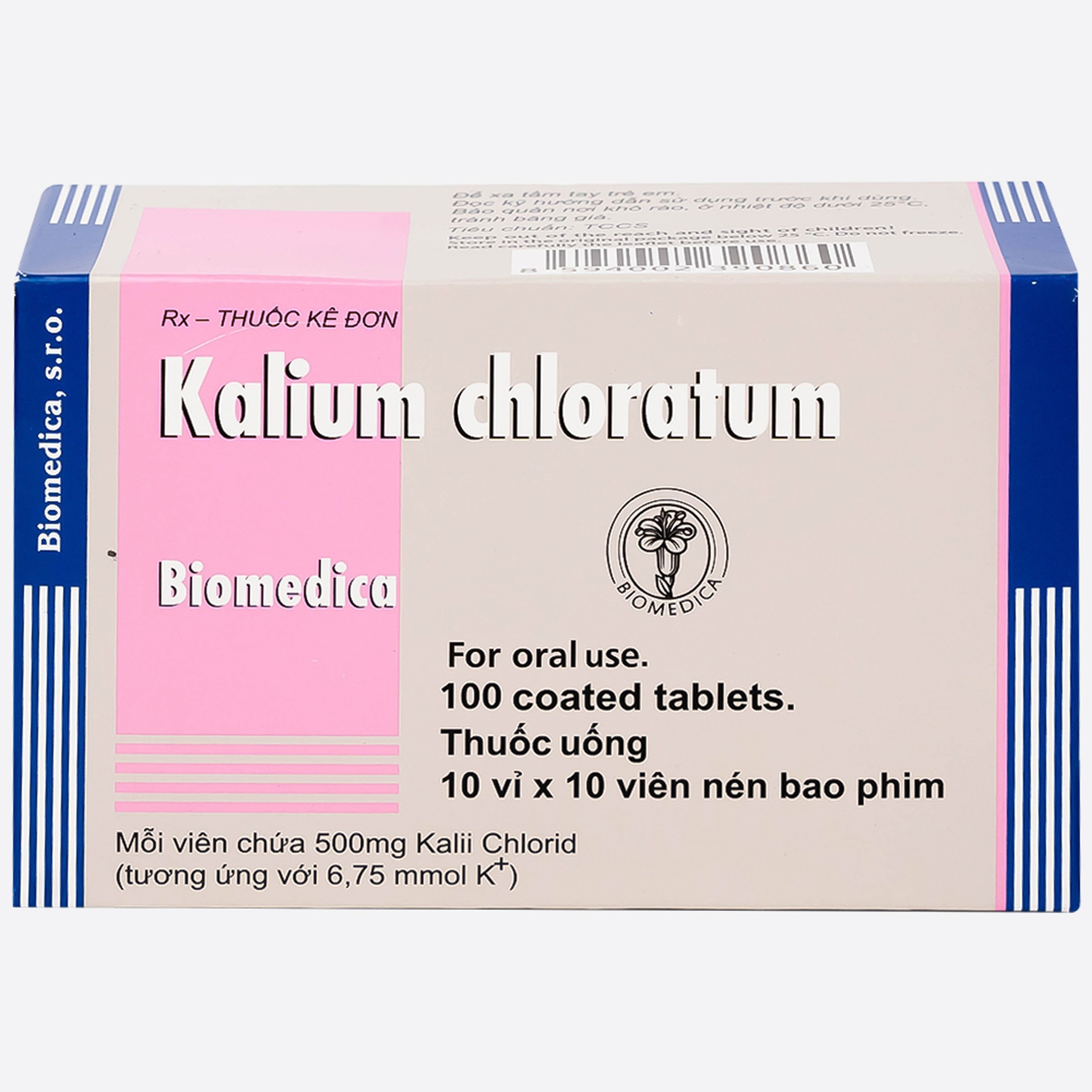 Thuốc Kalium Chloratum Biomedica dùng trong phòng và điều trị một số trường hợp thiếu kali (10 vỉ x 10 viên)