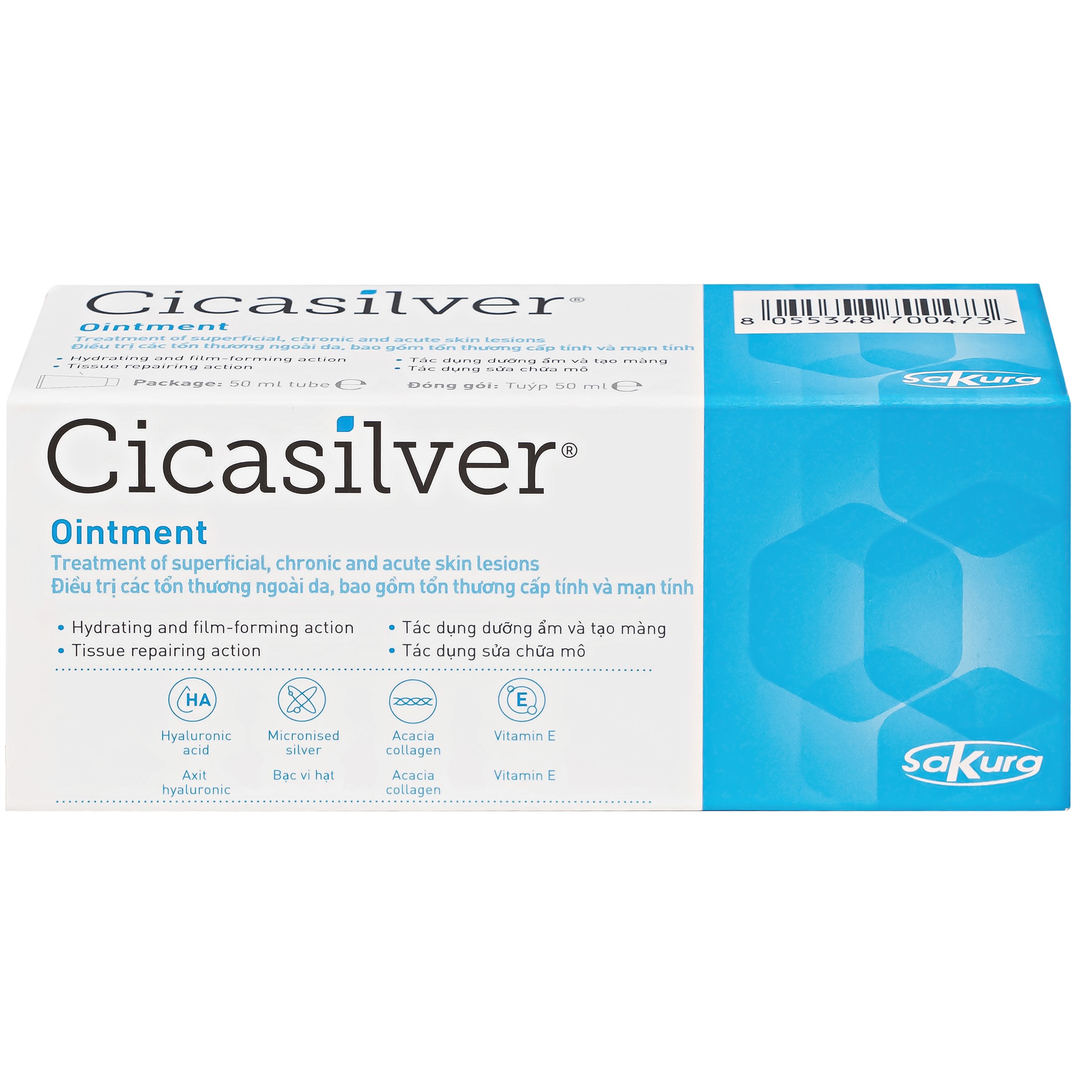 Kem bôi vết thương Cicasilver Ointment 50ml hỗ trợ điều trị các vết thương hở cấp và mãn tính