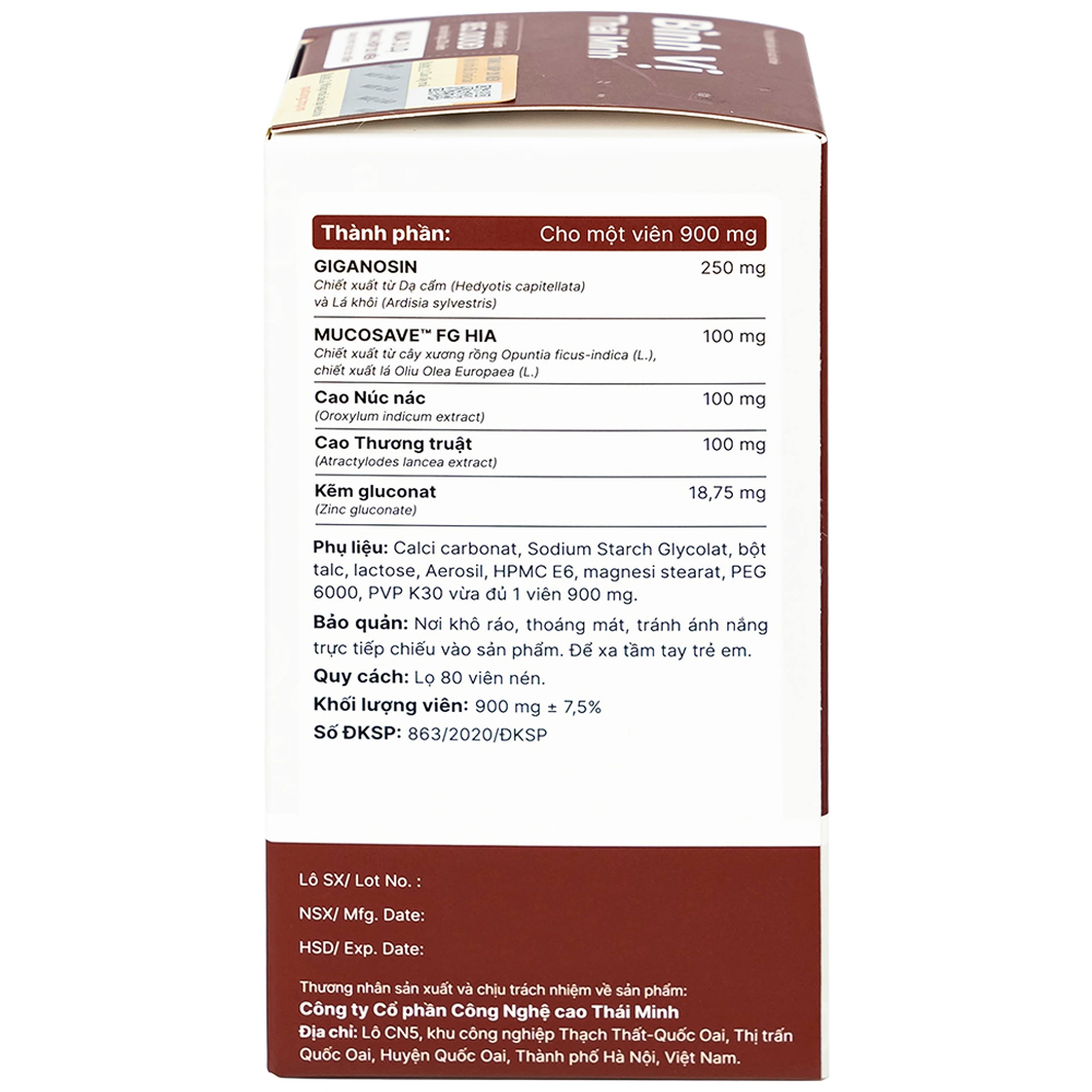 Viên uống Bình Vị Thái Minh hỗ trợ giảm acid dịch vị, giúp bảo vệ niêm mạc dạ dày (80 viên)