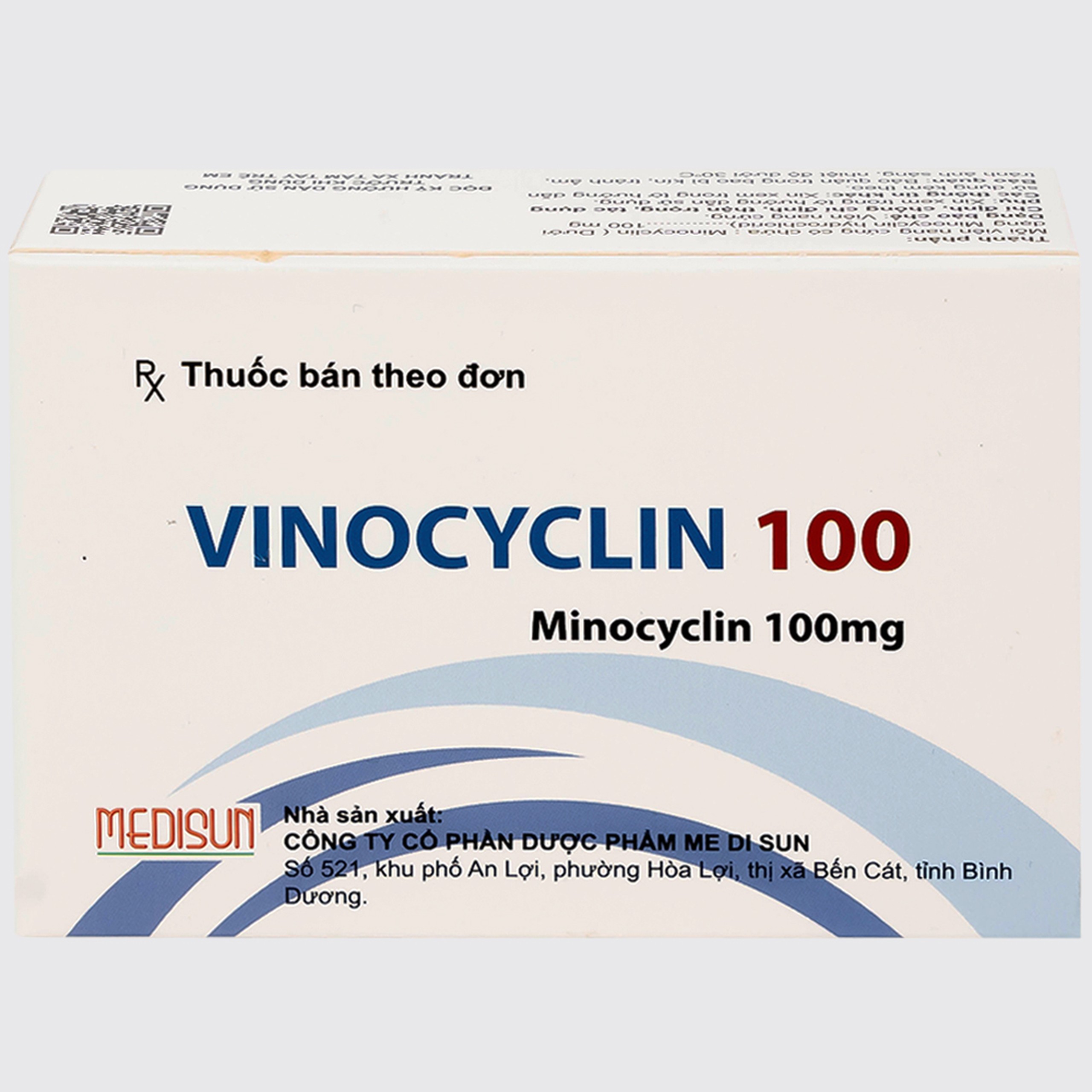 Thuốc Vinocyclin 100 Medisun điều trị mụn trứng cá, nhiễm trùng đường hô hấp (3 vỉ x 10 viên)