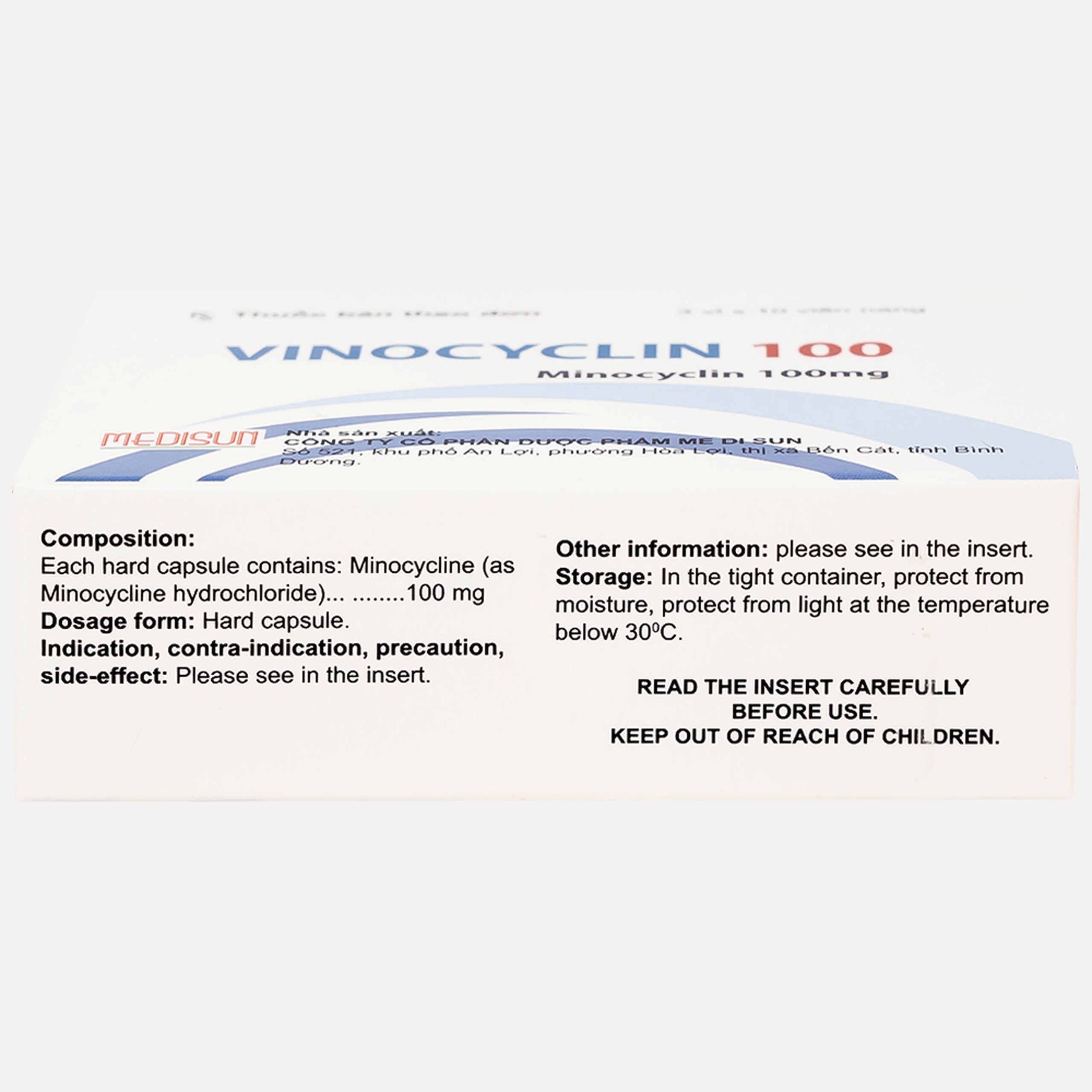 Thuốc Vinocyclin 100 Medisun điều trị mụn trứng cá, nhiễm trùng đường hô hấp (3 vỉ x 10 viên)