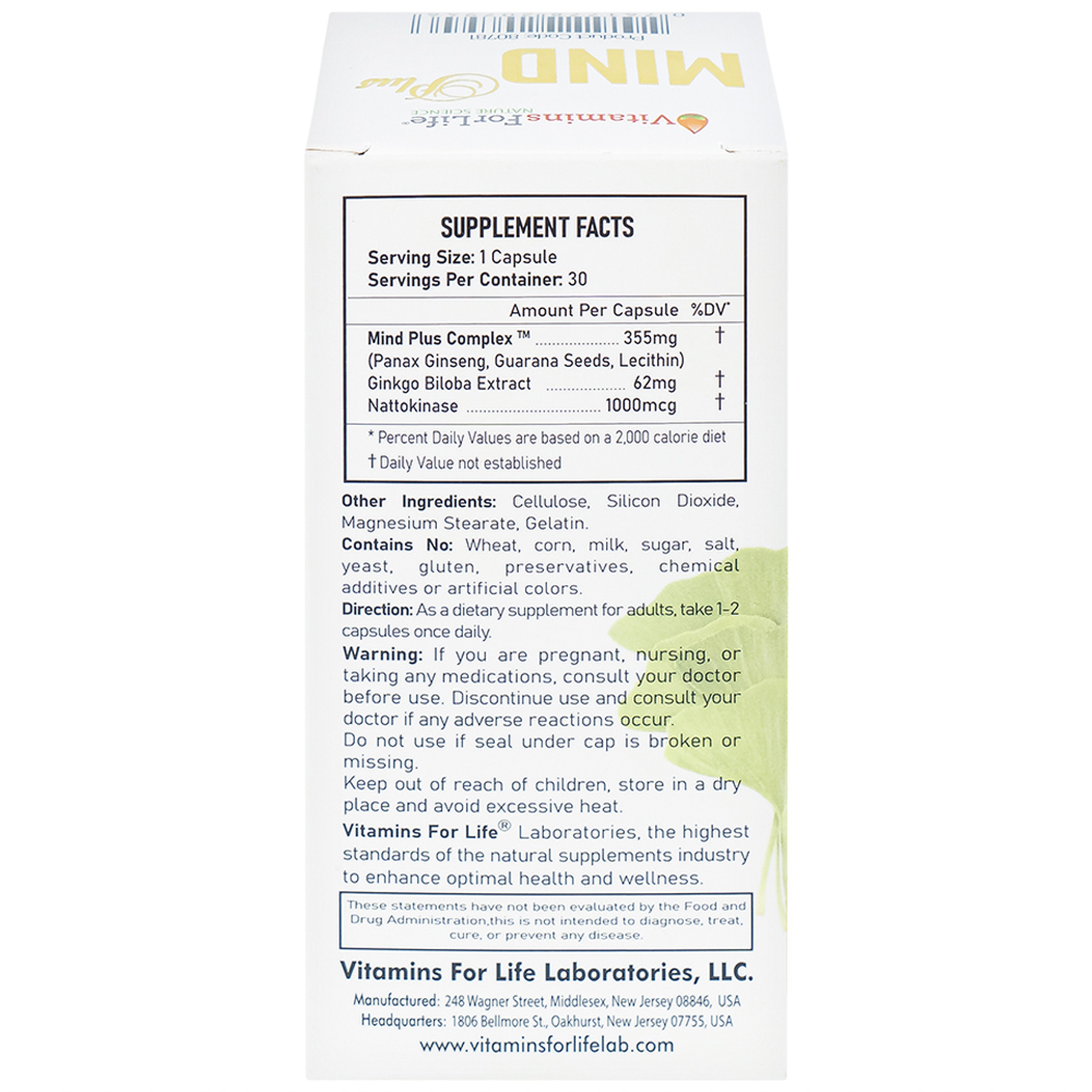 Viên uống hỗ trợ tăng tuần hoàn não, cải thiện trí nhớ Mind Plus Vitamins For Life (30 viên)