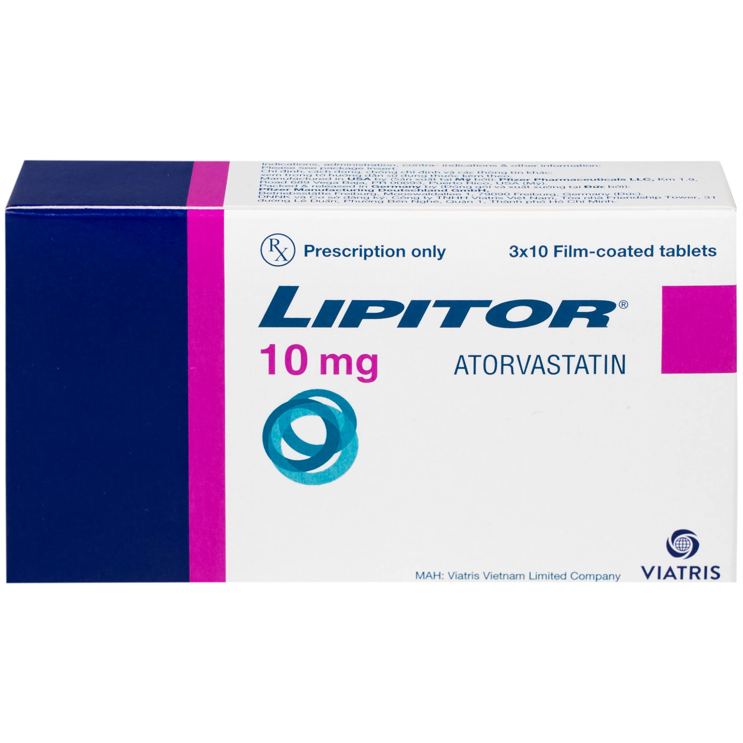 Thuốc Lipitor 10mg Viatris điều trị tăng cholesterol toàn phần (3 vỉ x 10 viên) 