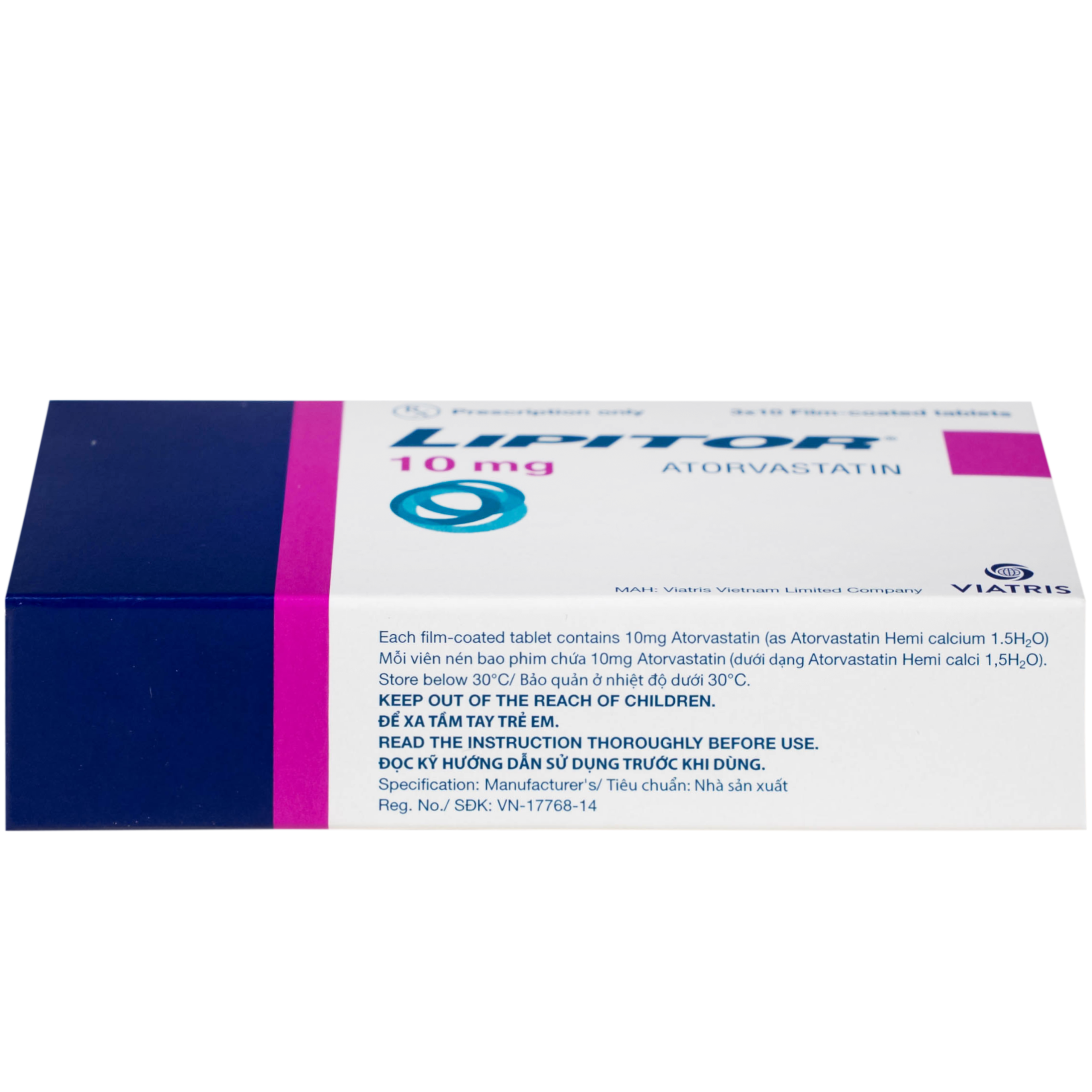 Thuốc Lipitor 10mg Viatris điều trị tăng cholesterol toàn phần (3 vỉ x 10 viên) 