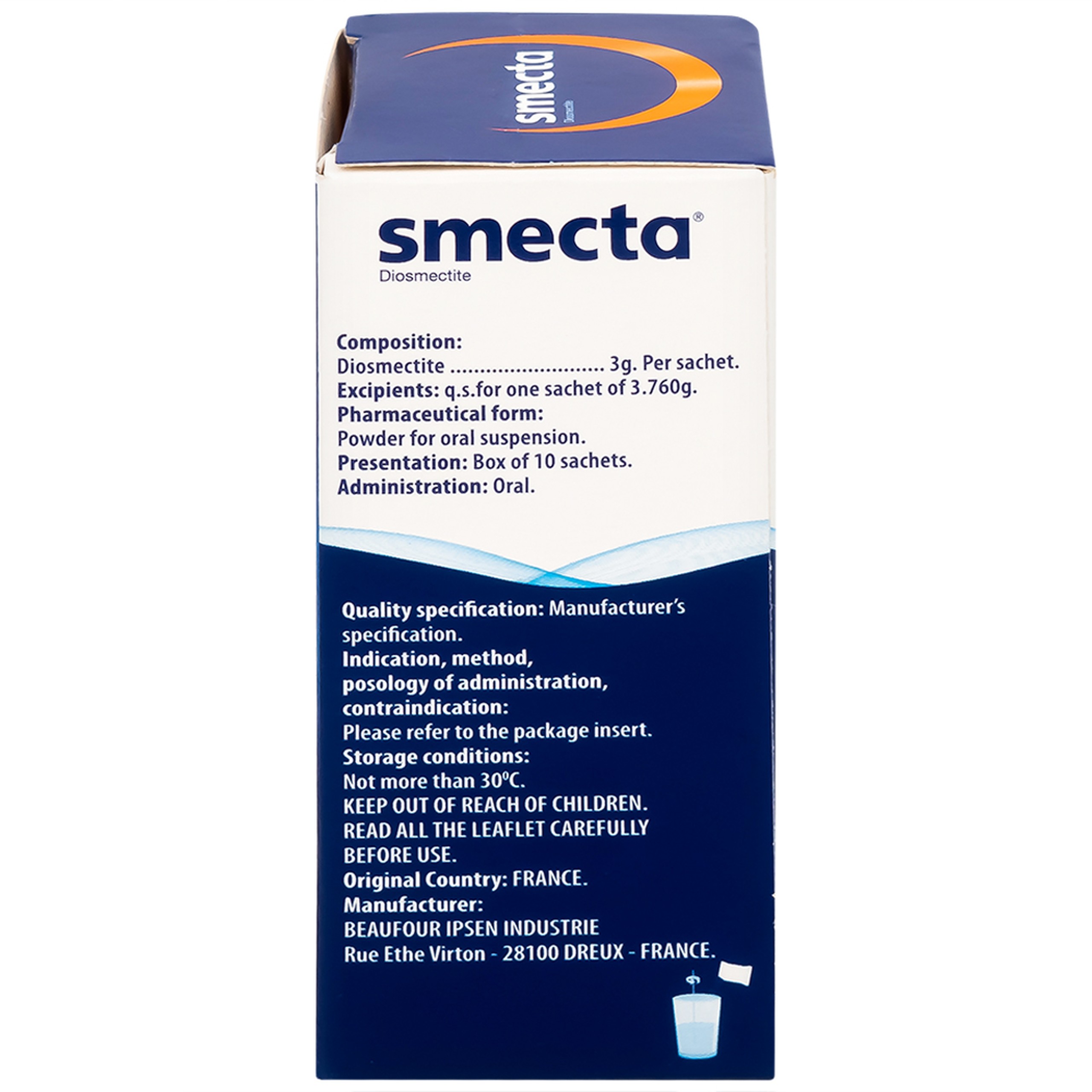 Thuốc bột pha hỗn dịch uống Smecta Ipsen hương cam & vani điều trị tiêu chảy, bảo vệ niêm mạc tiêu hoá (10 gói)