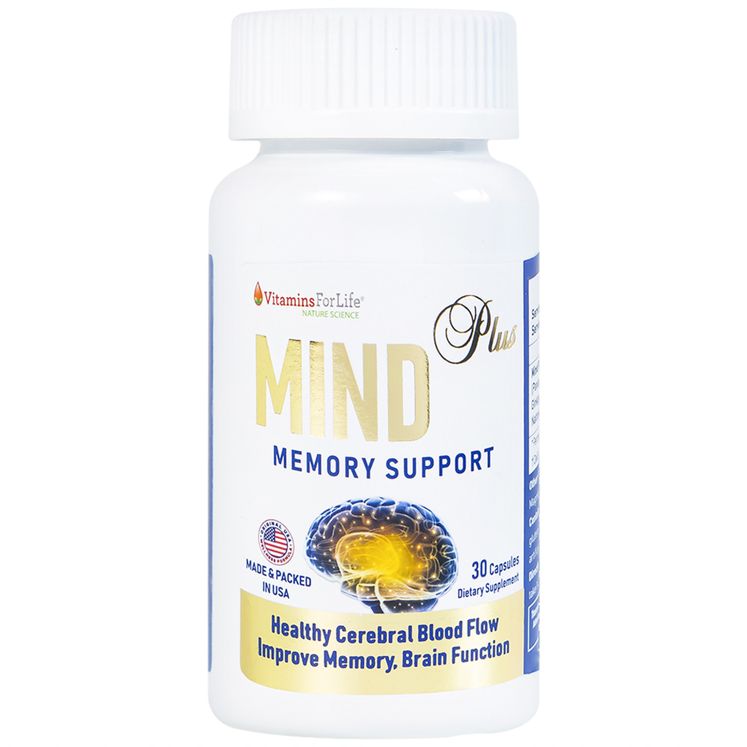 Viên uống hỗ trợ tăng tuần hoàn não, cải thiện trí nhớ Mind Plus Vitamins For Life (30 viên)