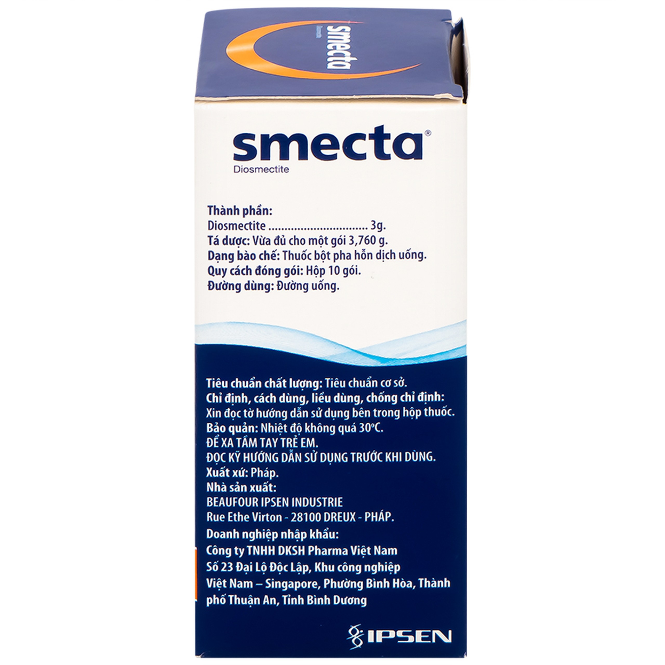 Thuốc bột pha hỗn dịch uống Smecta Ipsen hương cam & vani điều trị tiêu chảy, bảo vệ niêm mạc tiêu hoá (10 gói)