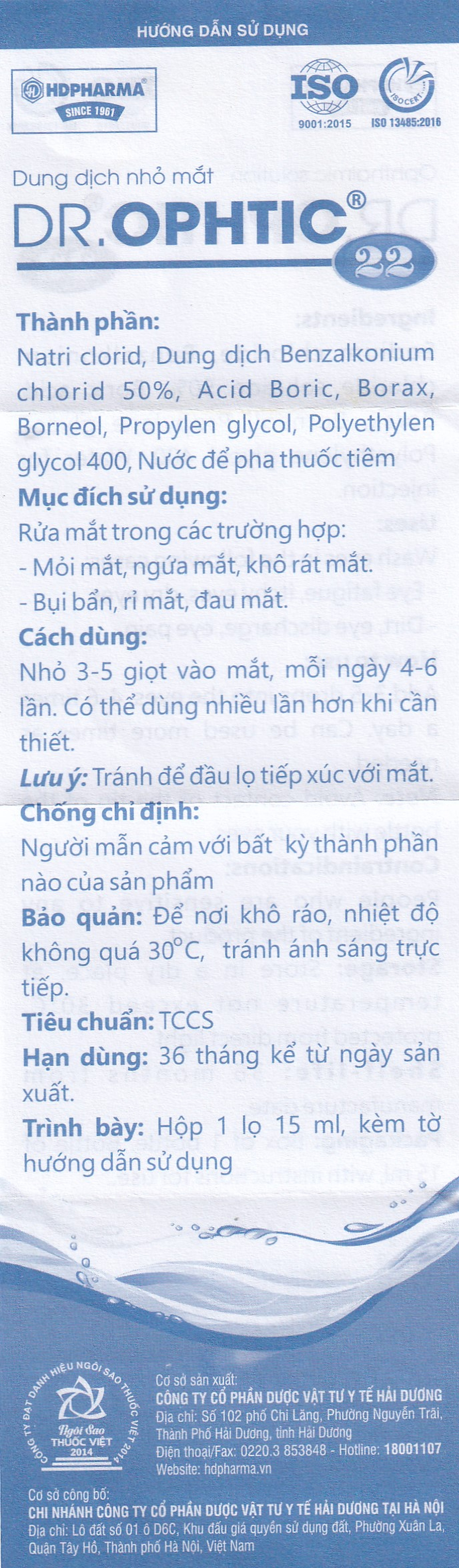 Nhỏ mắt Dr.Ophtic 22 HD Pharma 15ml giúp giảm mỏi mắt, ngứa mắt, khô rát mắt