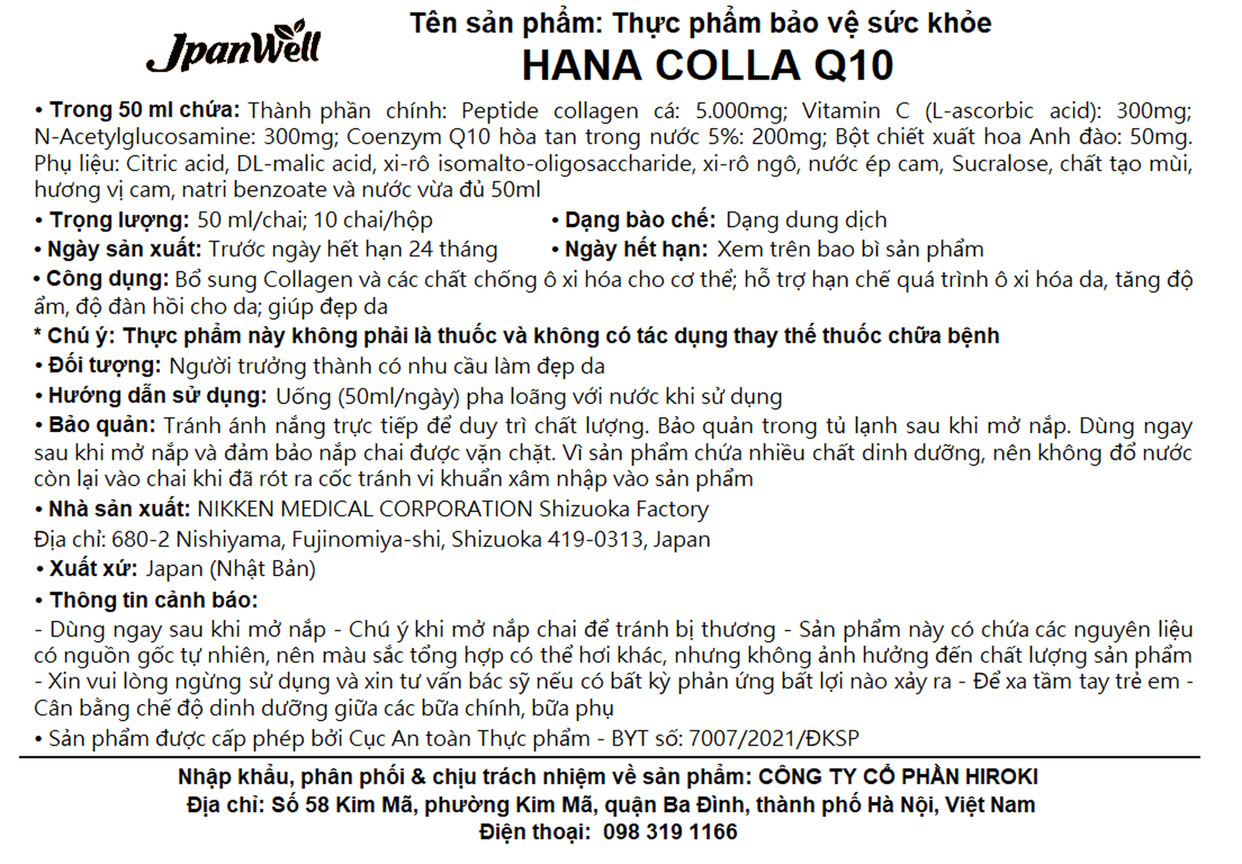 Thực phẩm bảo vệ sức khỏe Hana Colla Q10