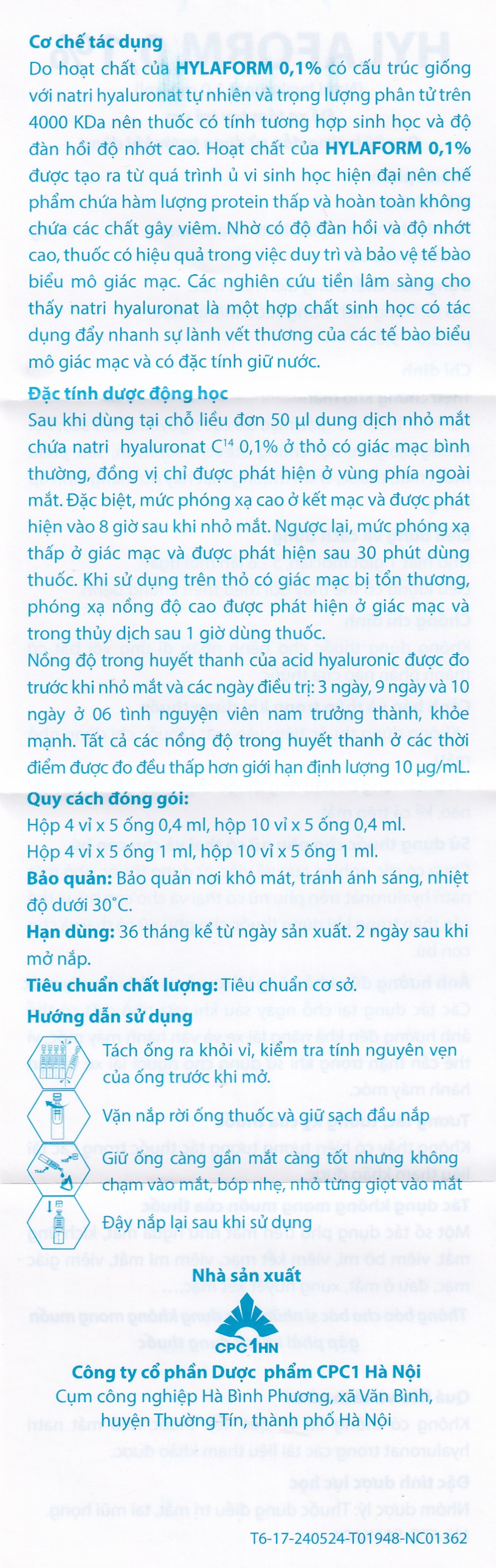Thuốc nhỏ mắt Hylaform 0,1% CPC1HN điều trị triệu chứng khô mắt, rối loạn biểu mô giác mạc (4 vỉ x 5 ống)