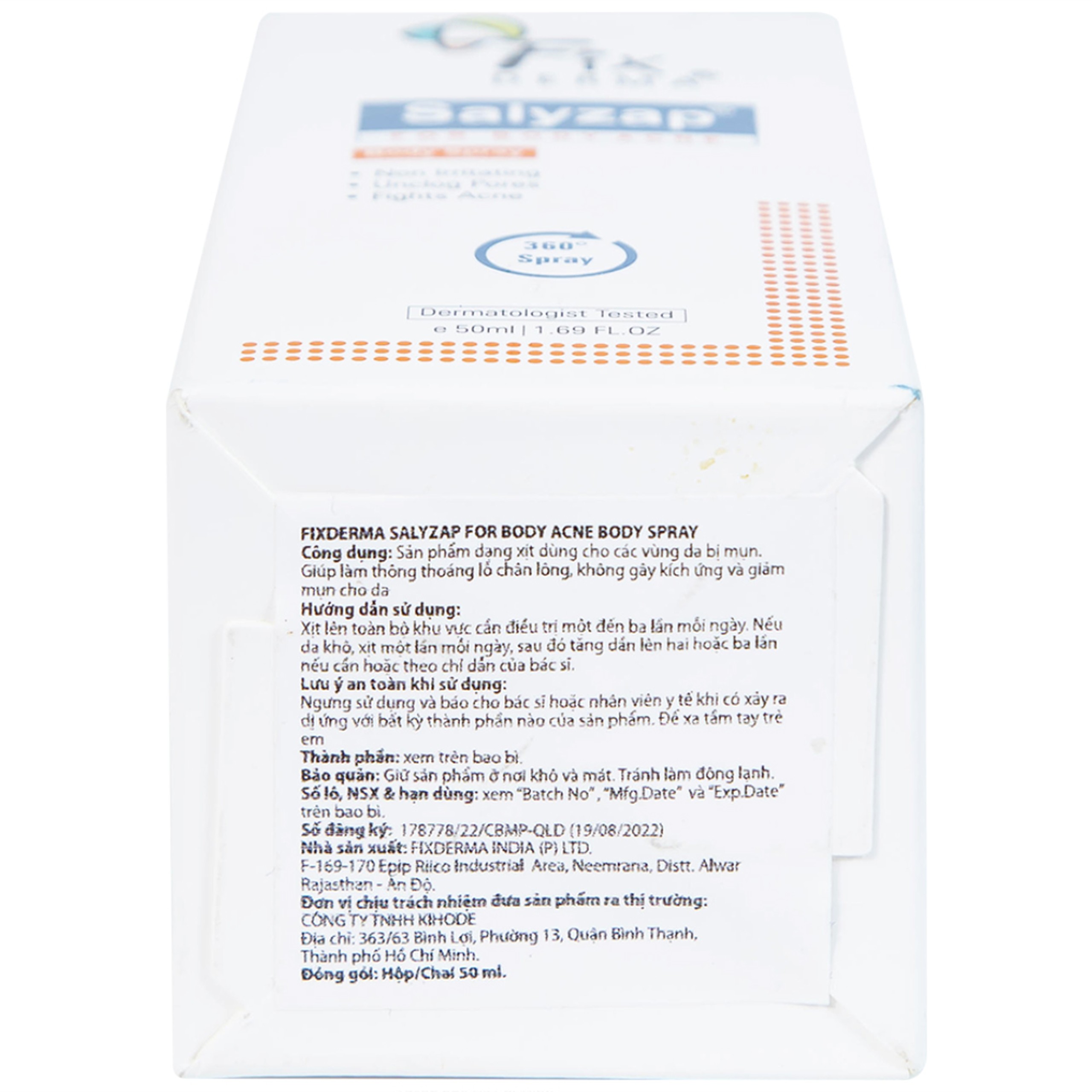 Xịt mụn lưng Fixderma Salyzap 50ml