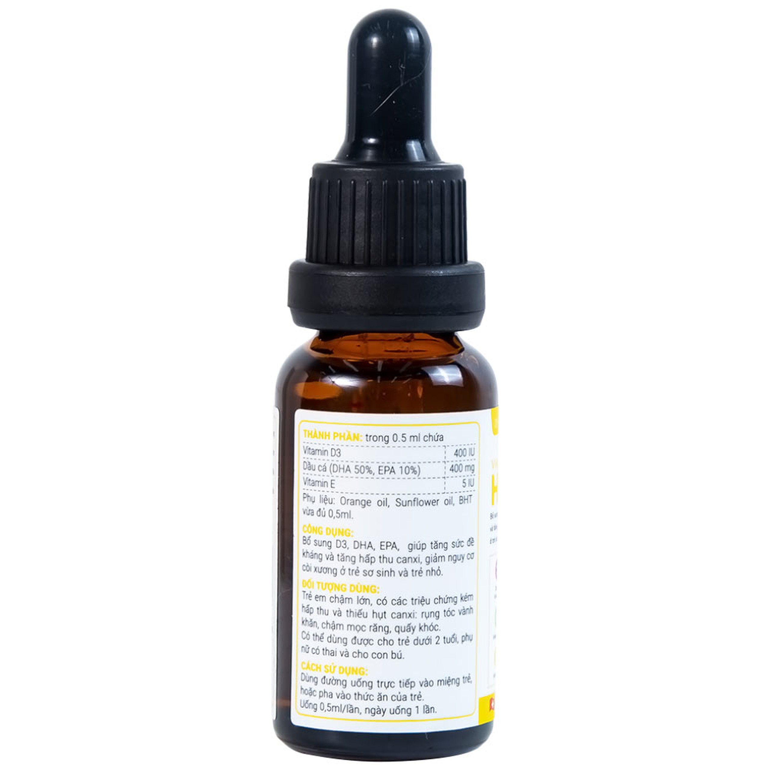 Dung dịch Vitamin D3+ DHA Hatro Pharvina tăng sức đề kháng, giảm nguy cơ còi xương (20ml)