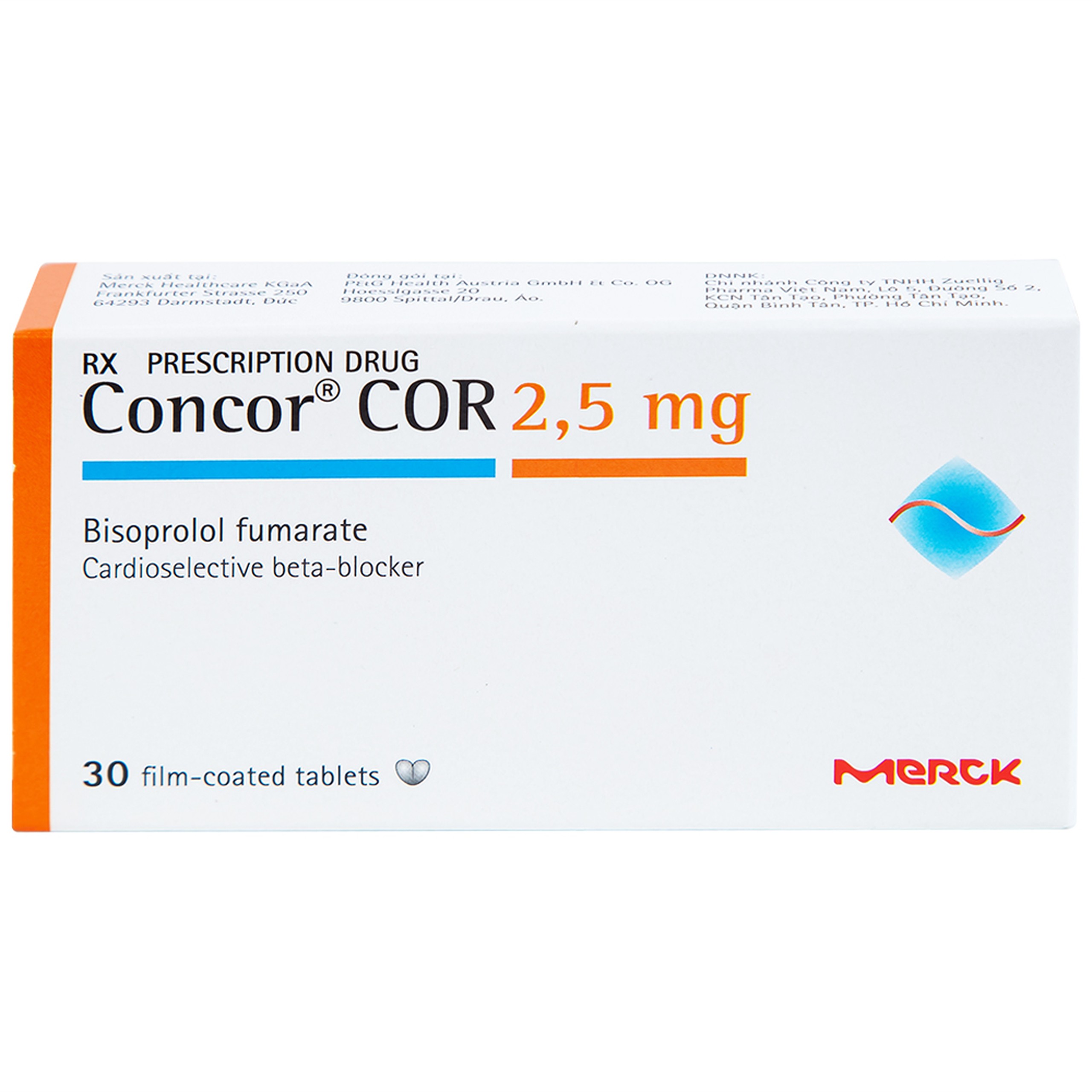Thuốc Concor Cor 2.5mg Merck điều trị suy tim mãn tính (3 vỉ x 10 viên)