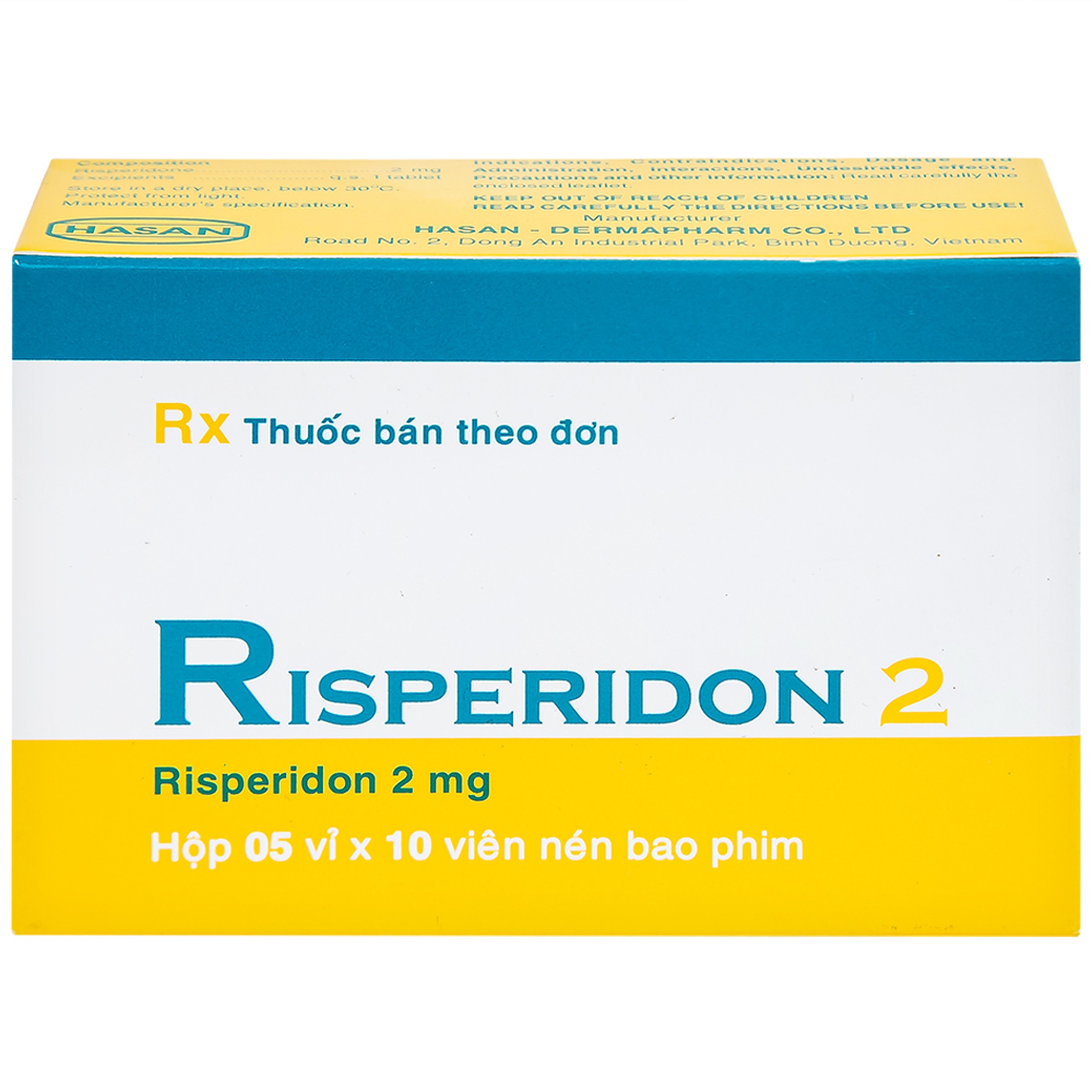 Thuốc Risperidon 2 Hasan điều trị bệnh tâm thần phân liệt (5 vỉ x 10 viên) 
