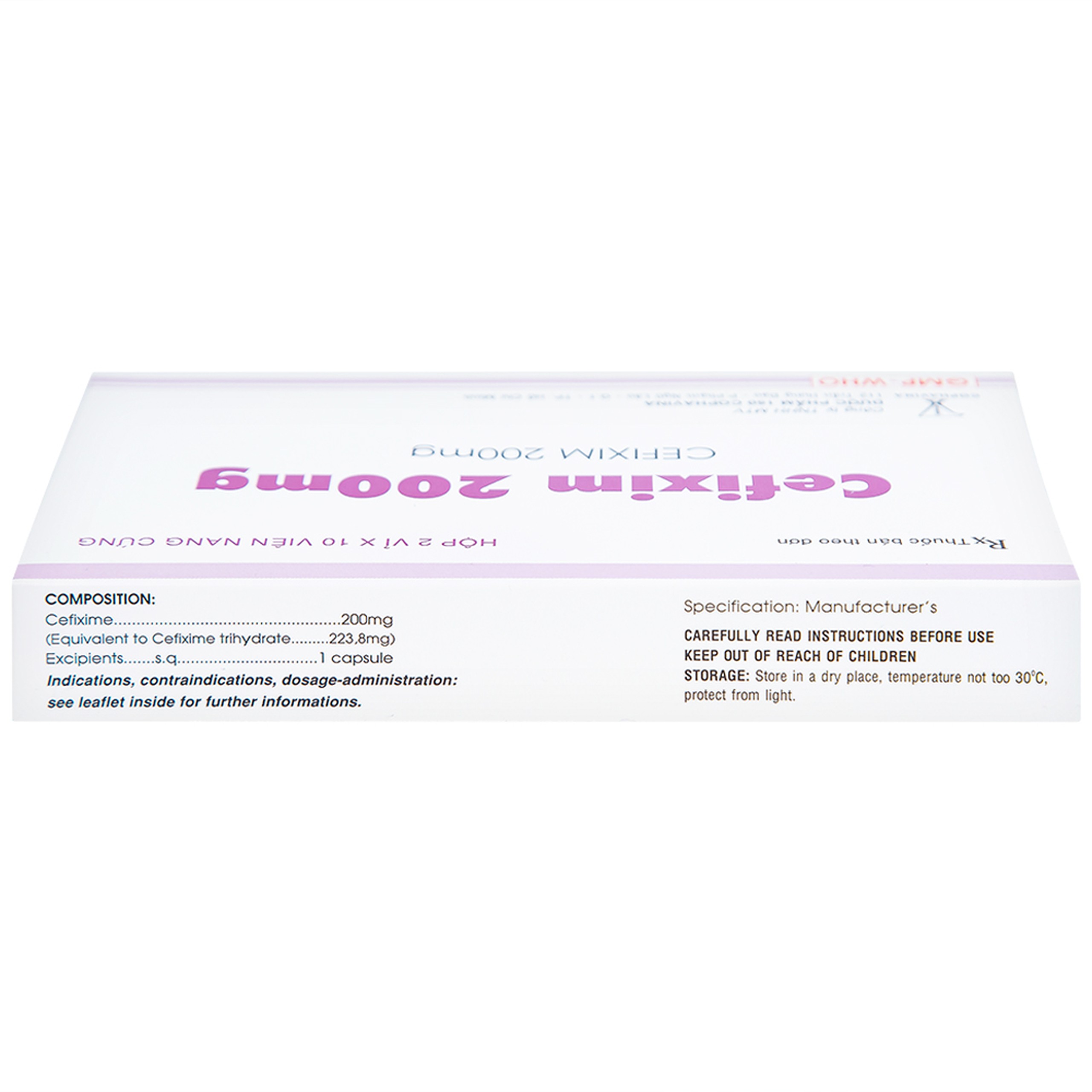 Thuốc Cefixim 200mg Cophavina điều trị nhiễm khuẩn (2 vỉ x 10 viên)