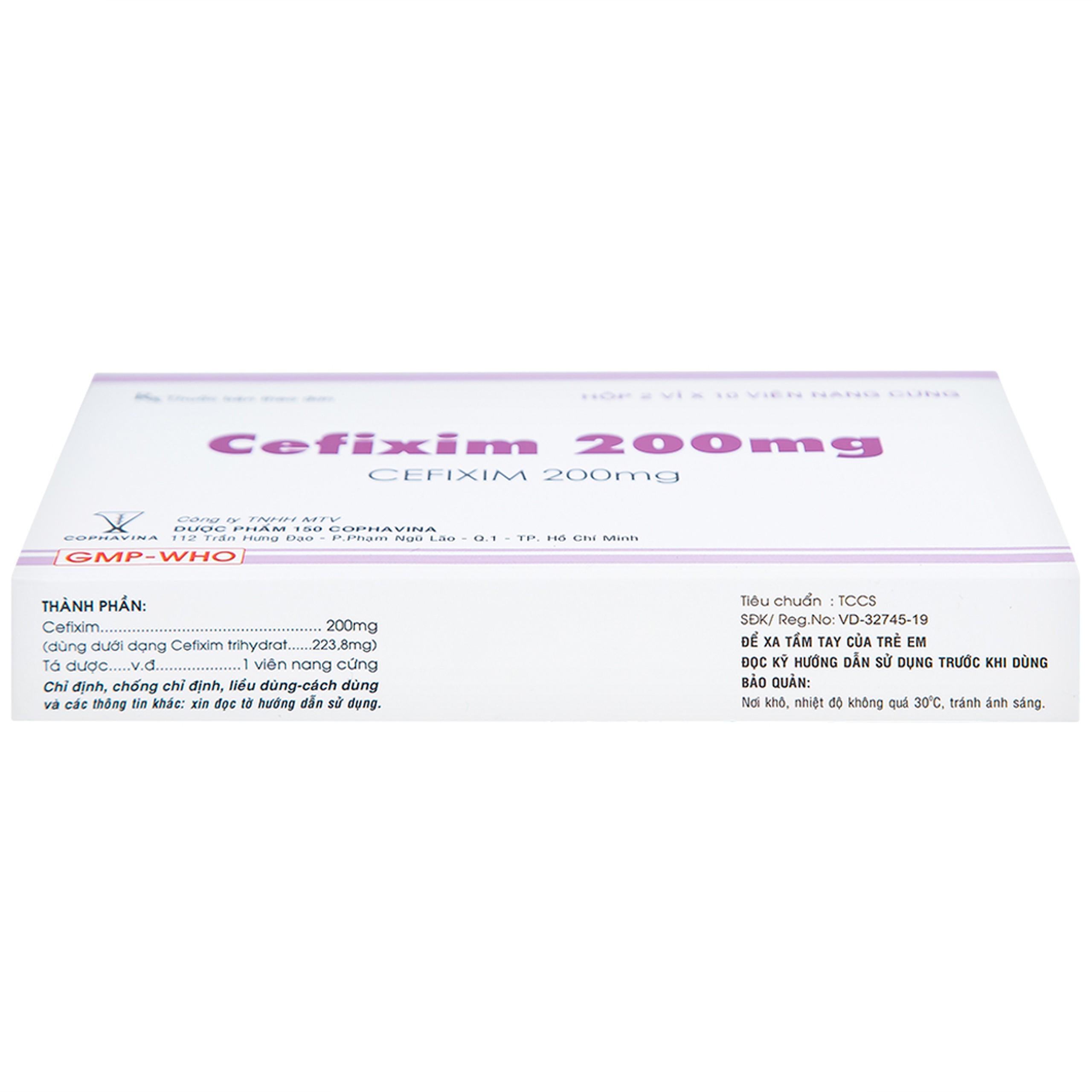 Thuốc Cefixim 200mg Cophavina điều trị nhiễm khuẩn (2 vỉ x 10 viên)