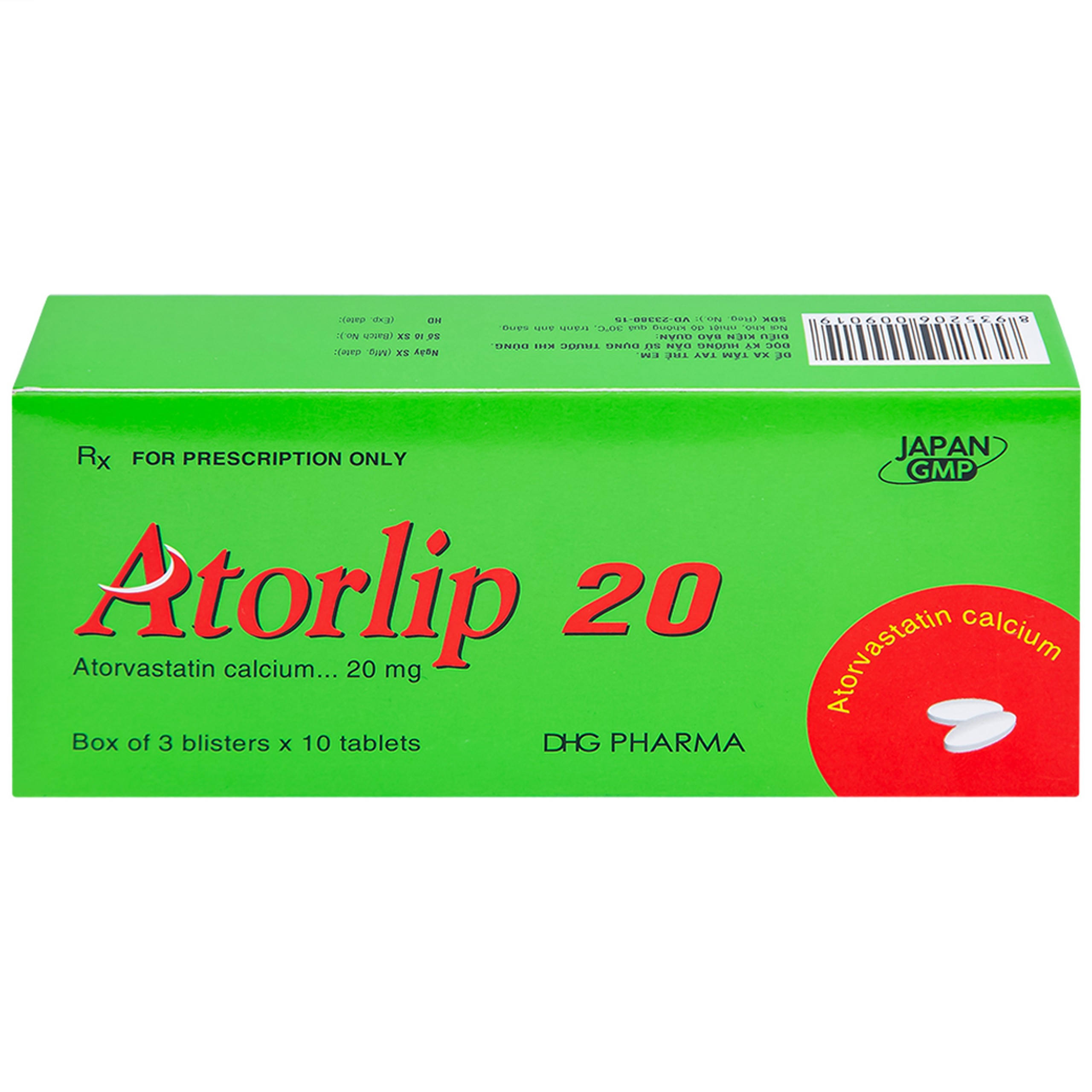 Thuốc Atorlip 20mg DHG điều trị tăng cholesterol toàn phần và LDL-cholesterol (3 vỉ x 10 viên)