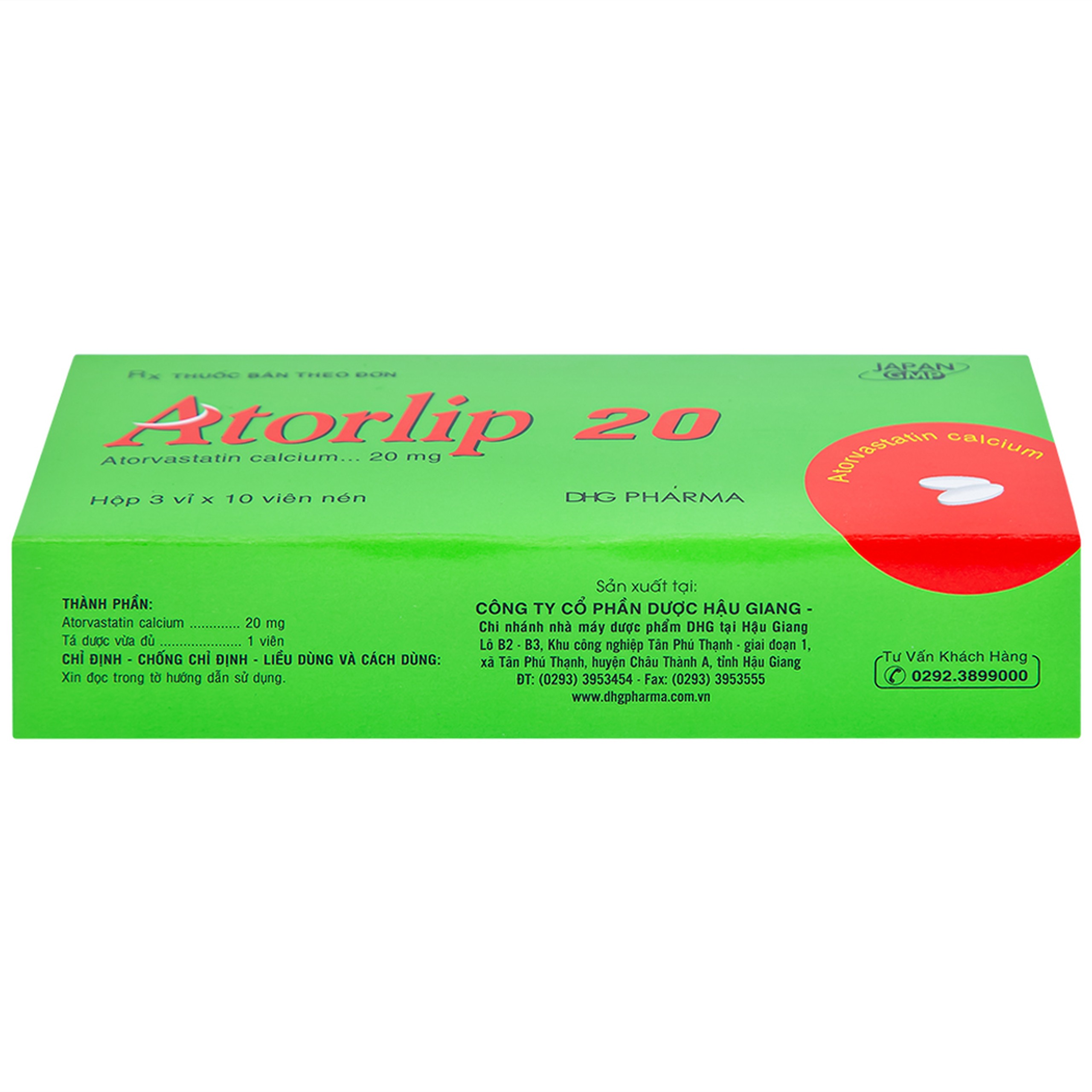 Thuốc Atorlip 20mg DHG điều trị tăng cholesterol toàn phần và LDL-cholesterol (3 vỉ x 10 viên)