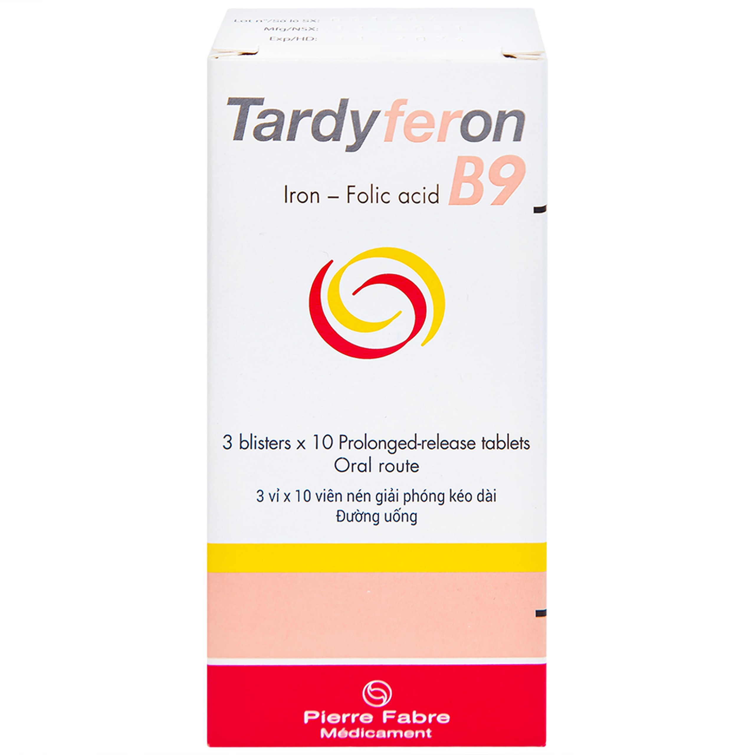 Thuốc Tardyferon B9 Pierre Fabre dự phòng thiếu sắt, acid folic cho phụ nữ có thai (3 vỉ x 10 viên)