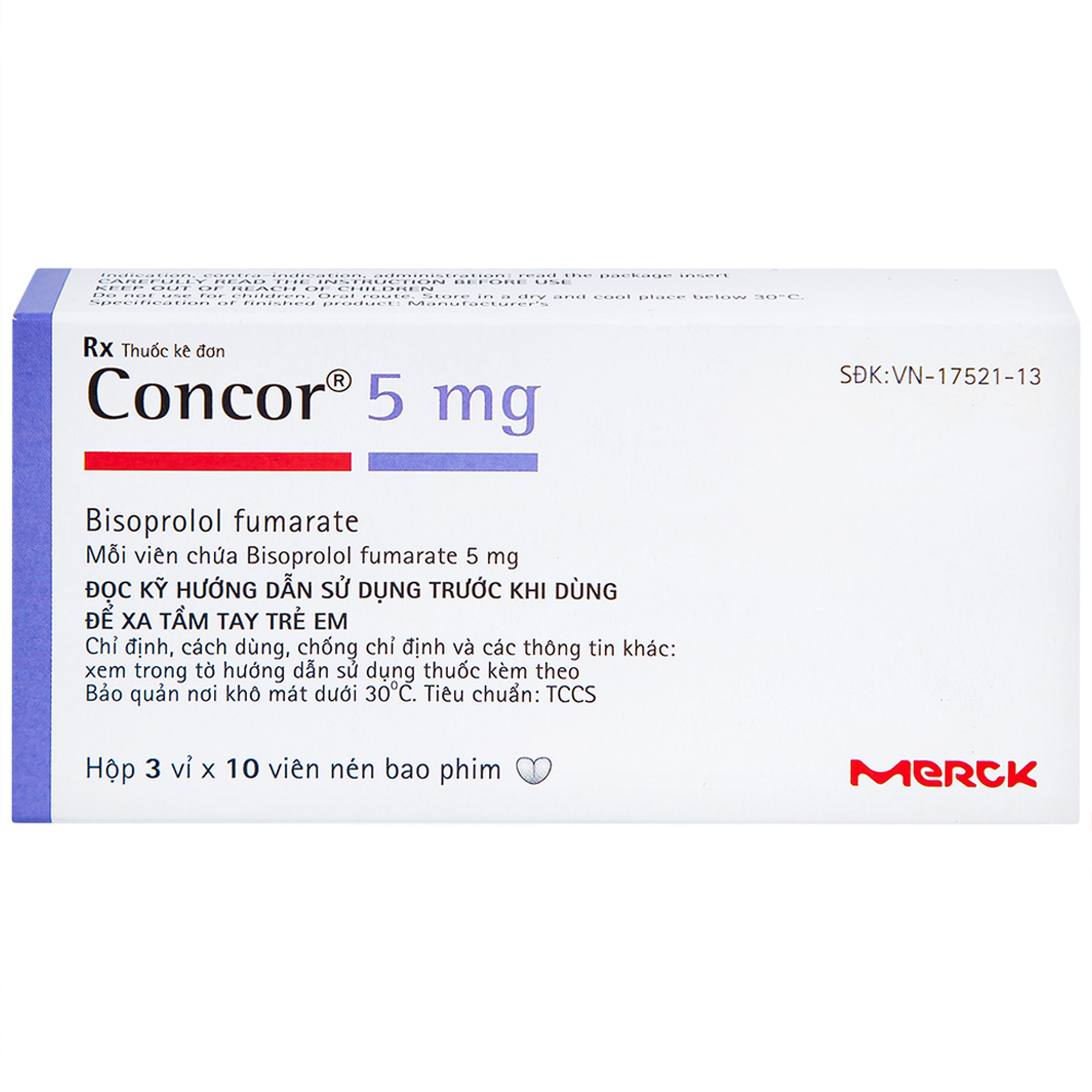 Thuốc Concor 5mg Merck điều trị tăng huyết áp, đau thắt ngực (3 vỉ x 10 viên)