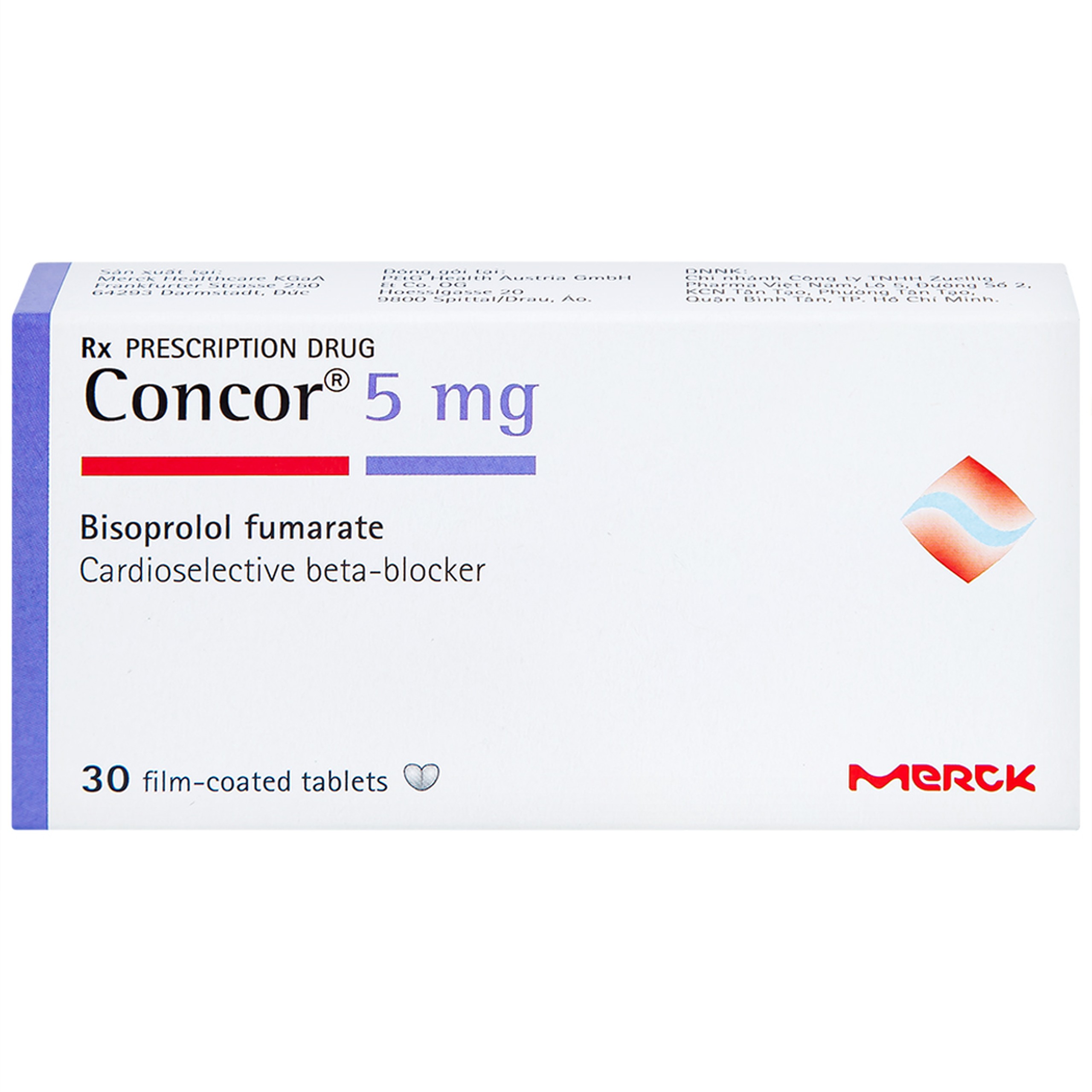 Thuốc Concor 5mg Merck điều trị tăng huyết áp, đau thắt ngực (3 vỉ x 10 viên)