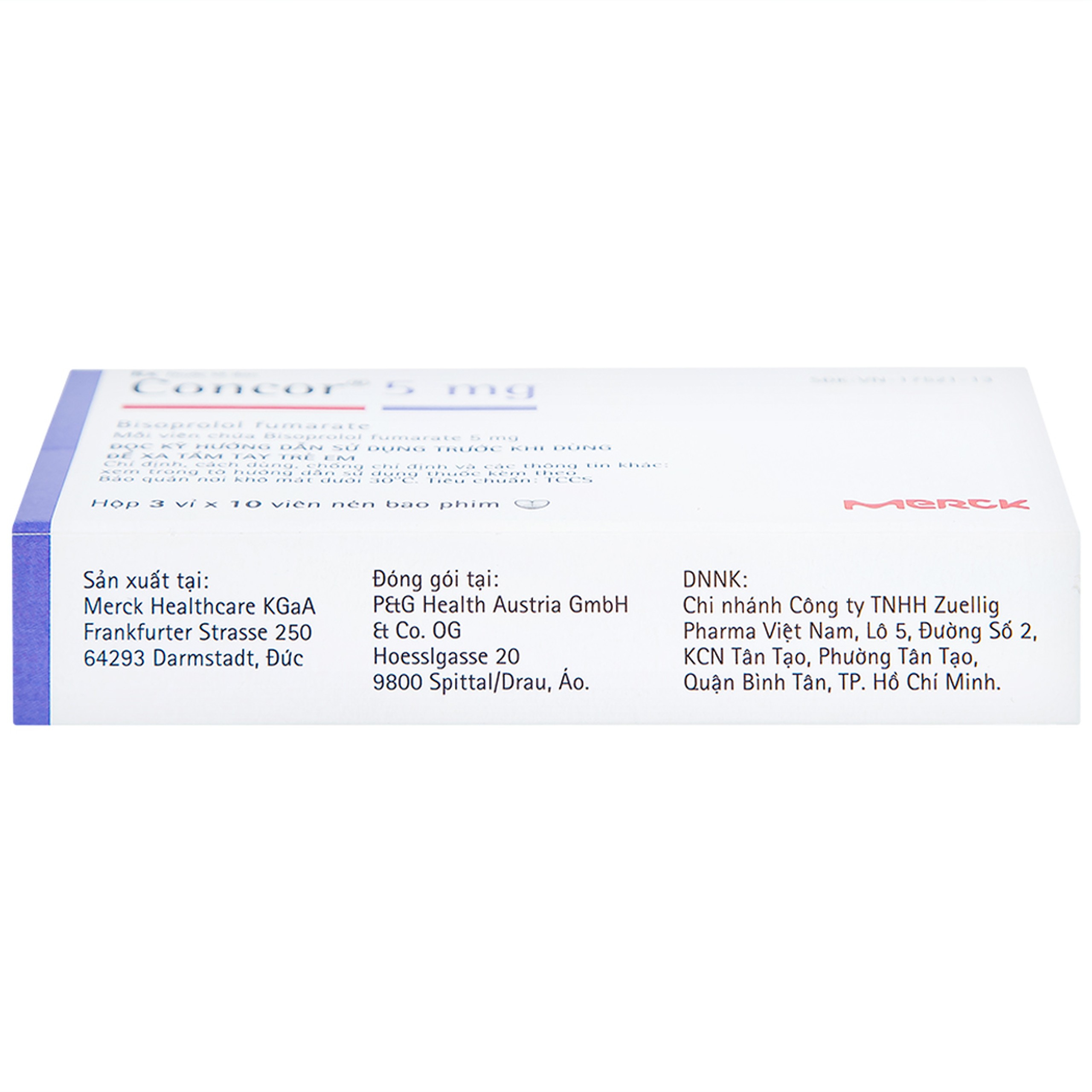 Thuốc Concor 5mg Merck điều trị tăng huyết áp, đau thắt ngực (3 vỉ x 10 viên)