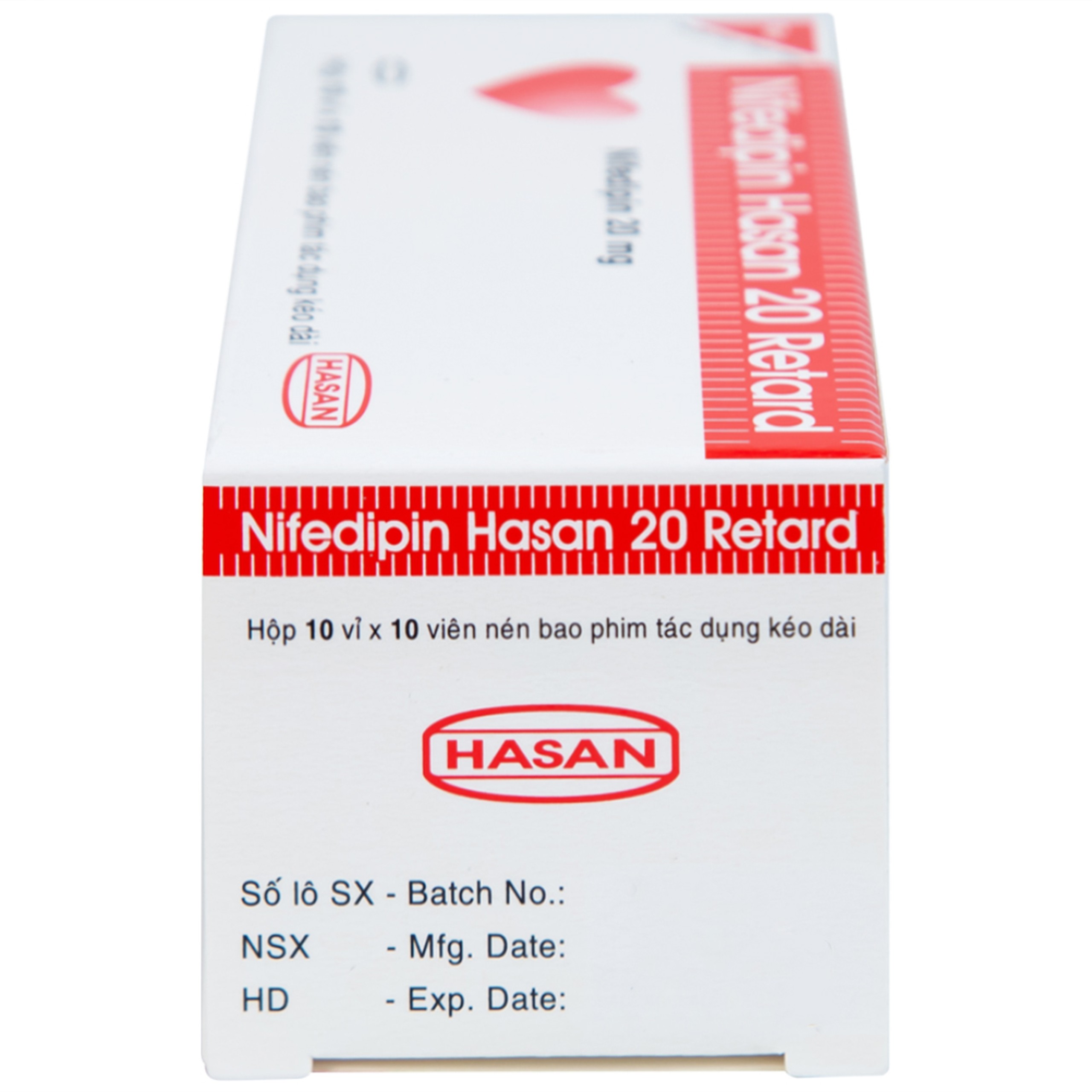 Viên nén Nifedipin Hasan 20 Retard Hasan điều trị tăng huyết áp (10 vỉ x 10 viên)