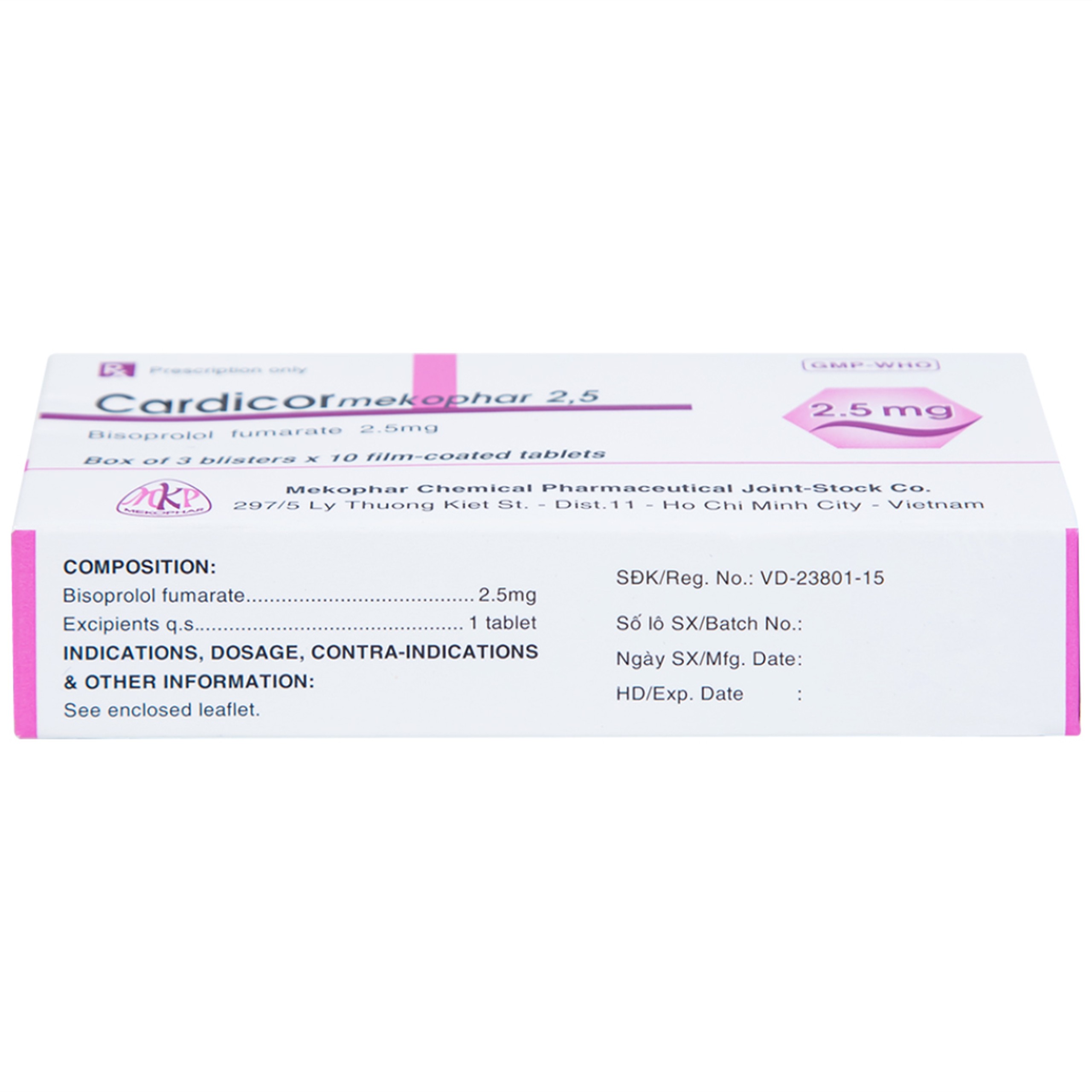 Thuốc Cardicor Mekophar 2.5 điều trị tăng huyết áp, đau thắt ngực (3 vỉ x 10 viên)