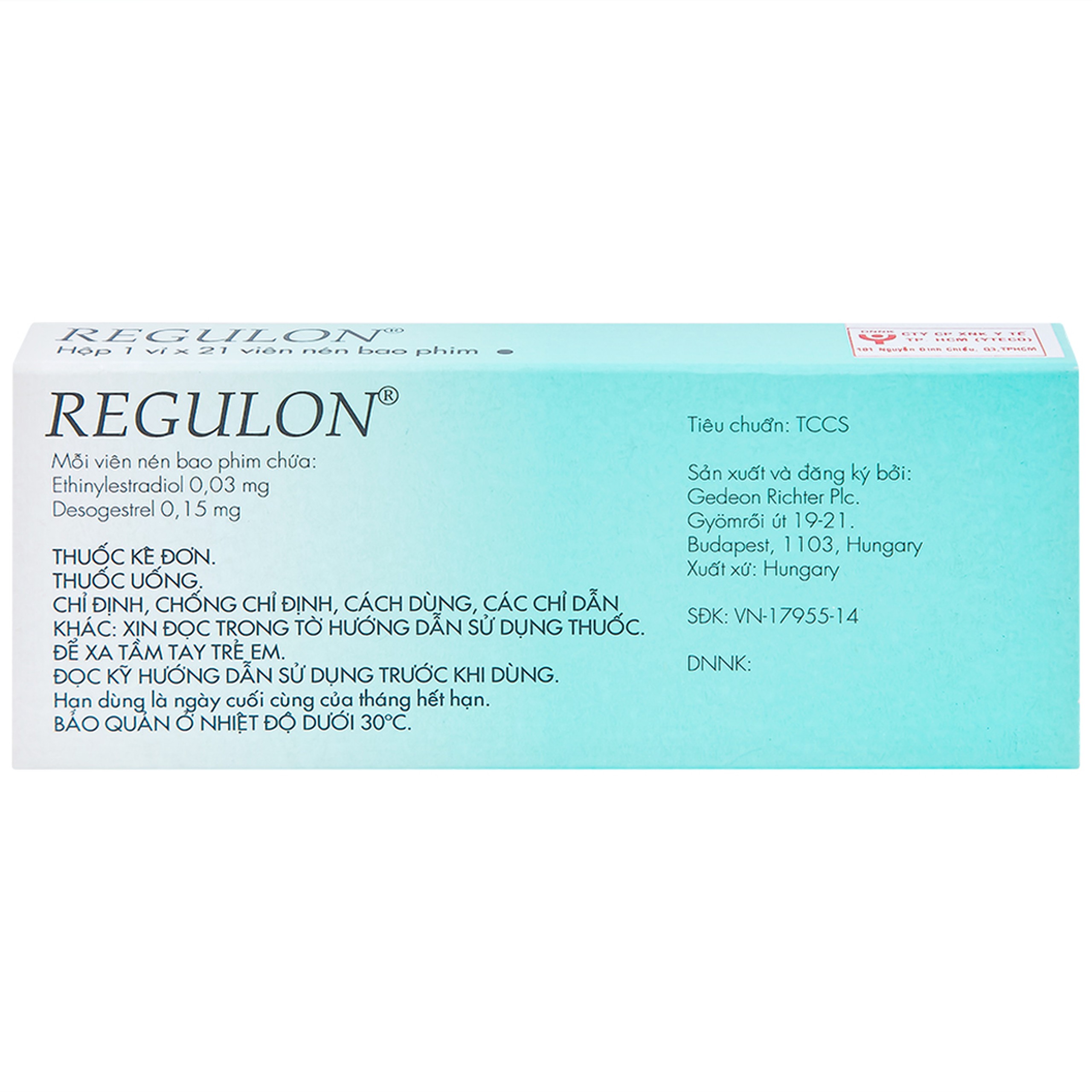 Thuốc Regulon Gedeon tránh thai hằng ngày (1 vỉ x 21 viên)