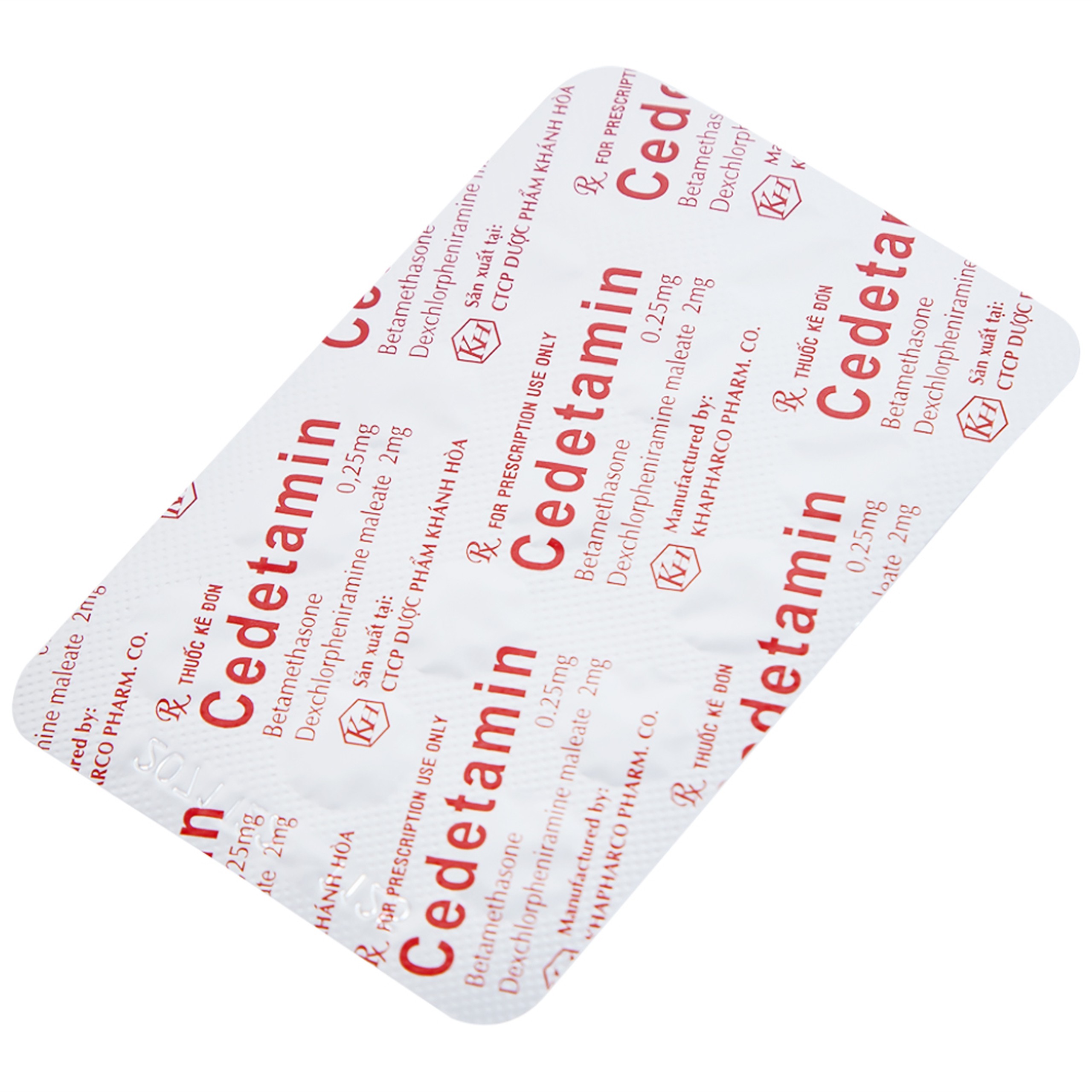 Thuốc Cedetamin Khapharco điều trị viêm mũi dị ứng, mày đay (2 vỉ x 15 viên) 