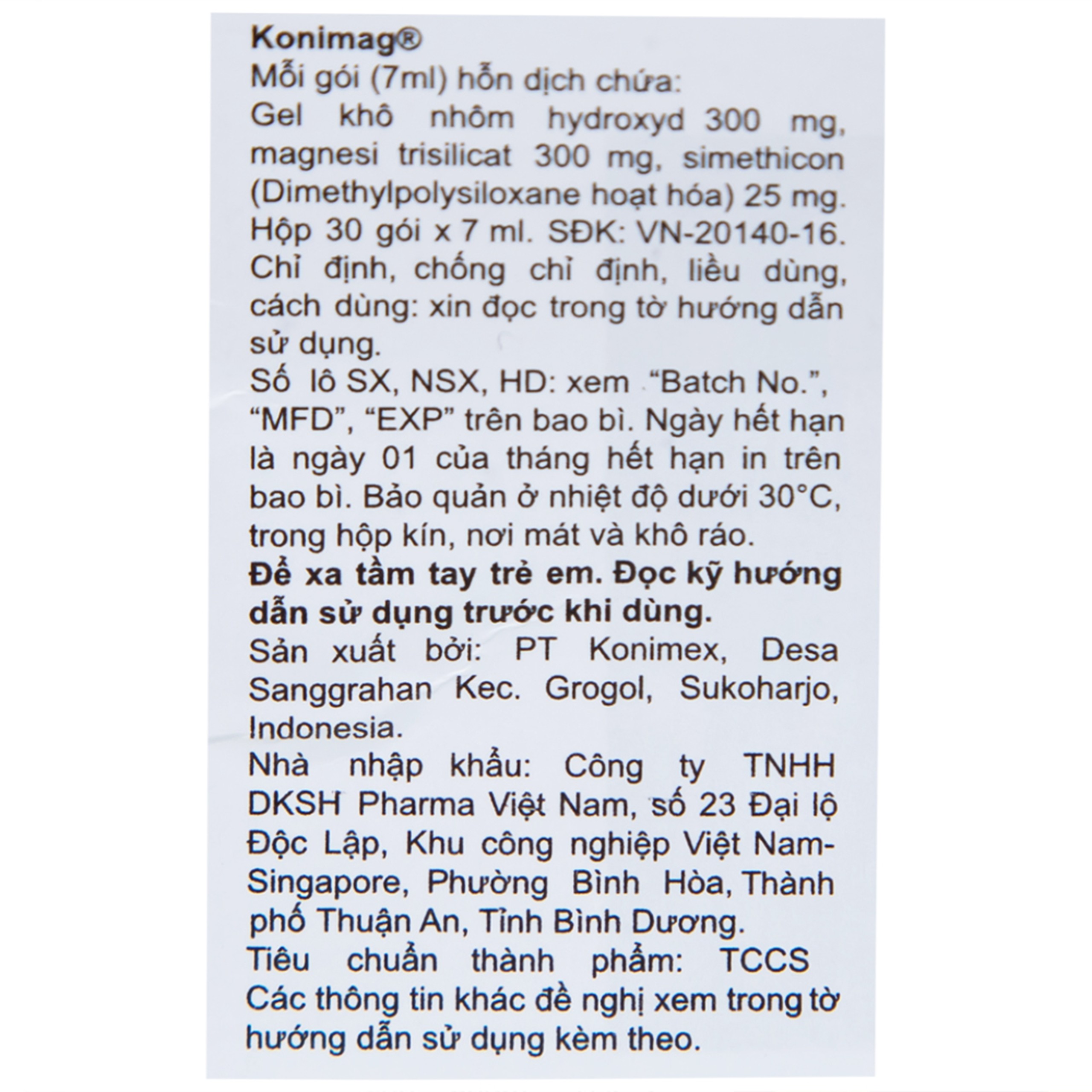 Hỗn dịch uống Konimag PT Konimex giảm buồn nôn, khó tiêu, loét đường tiêu hóa (30 gói x 7ml)