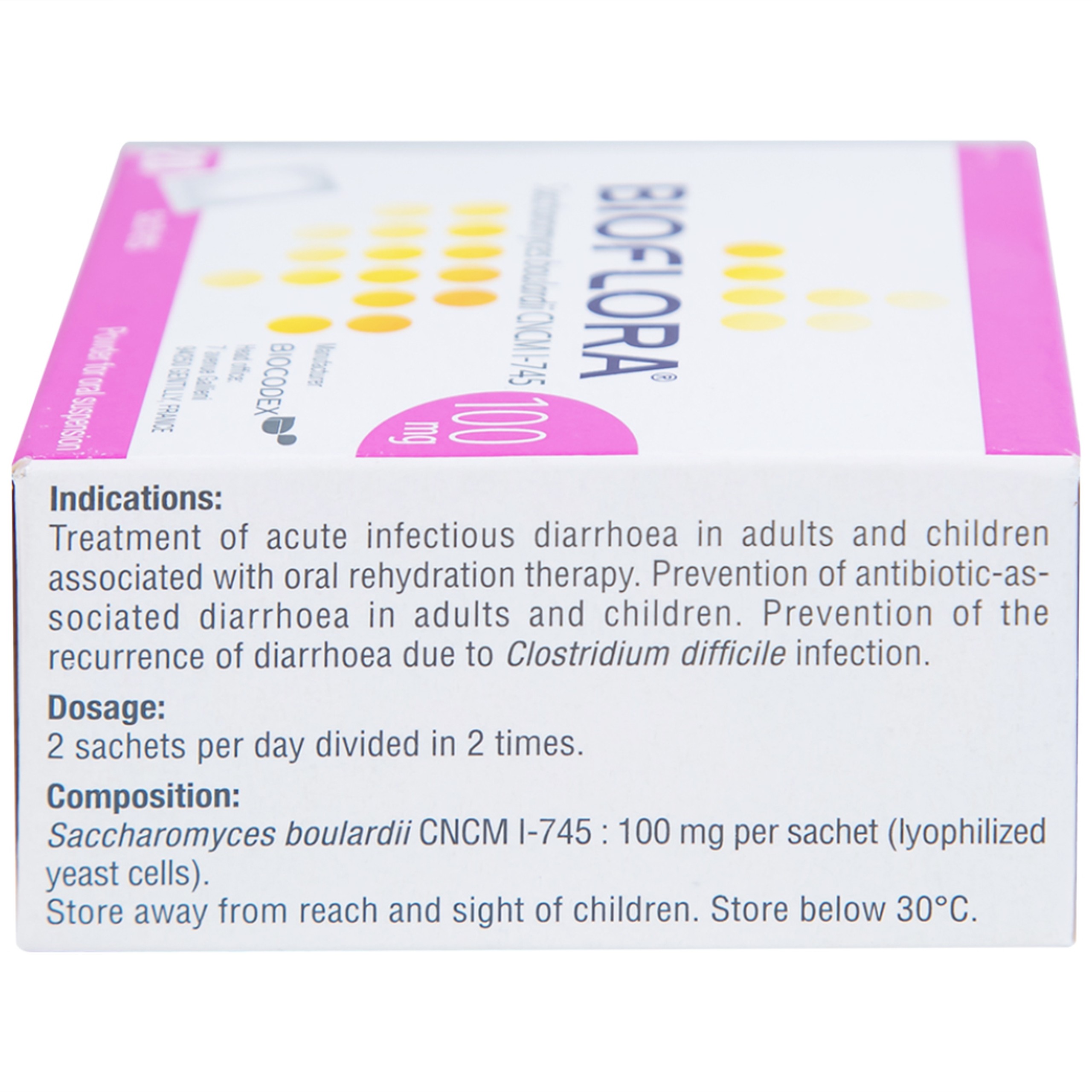 Bột Bioflora 100mg Biocodex điều trị tiêu chảy (20 gói)