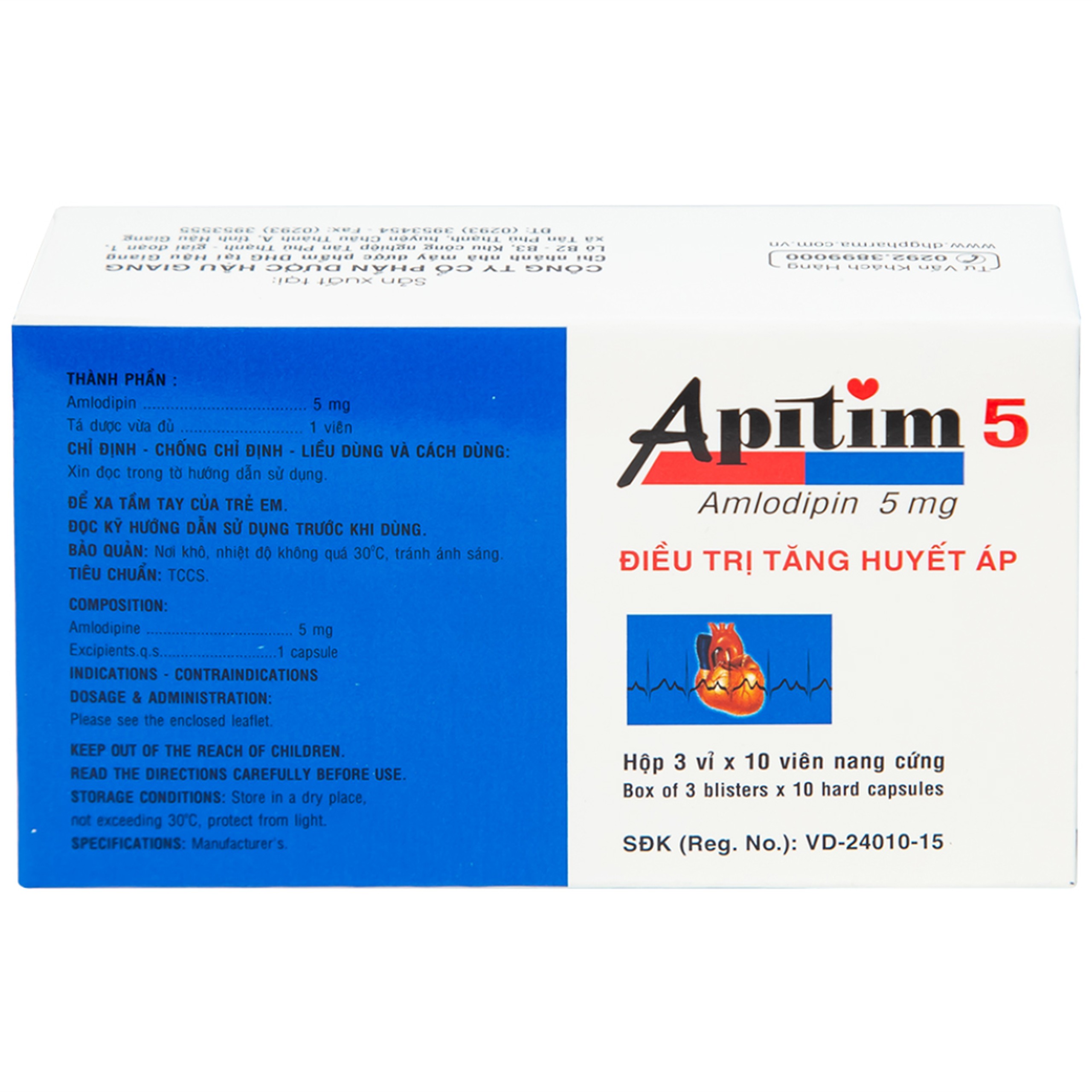 Thuốc Apitim 5 DHG điều trị tăng huyết áp (3 vỉ x 10 viên)