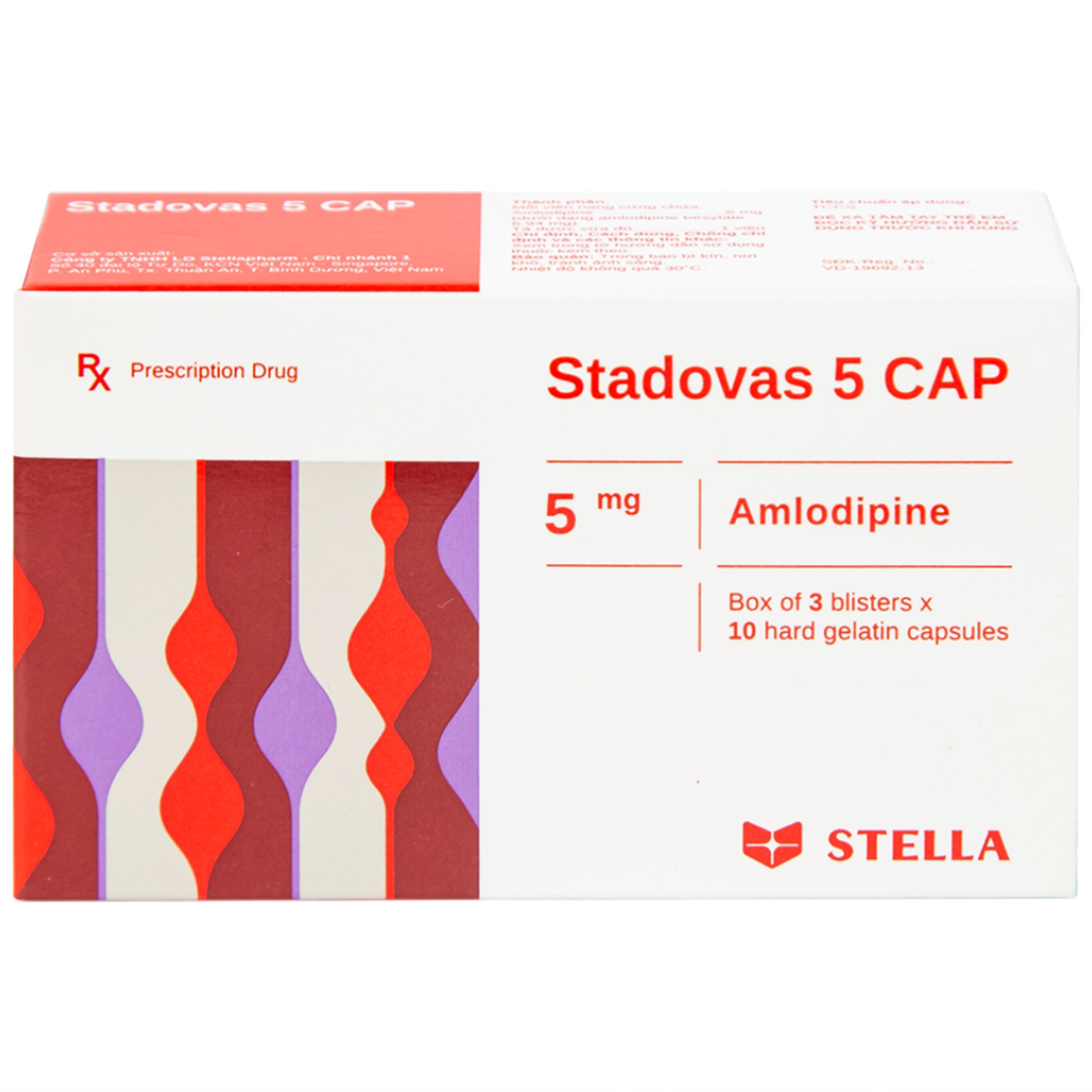 Thuốc Stadovas 5 CAP Stella điều trị tăng huyết áp, đau thắt ngực mạn tính ổn định (3 vỉ x 10 viên)