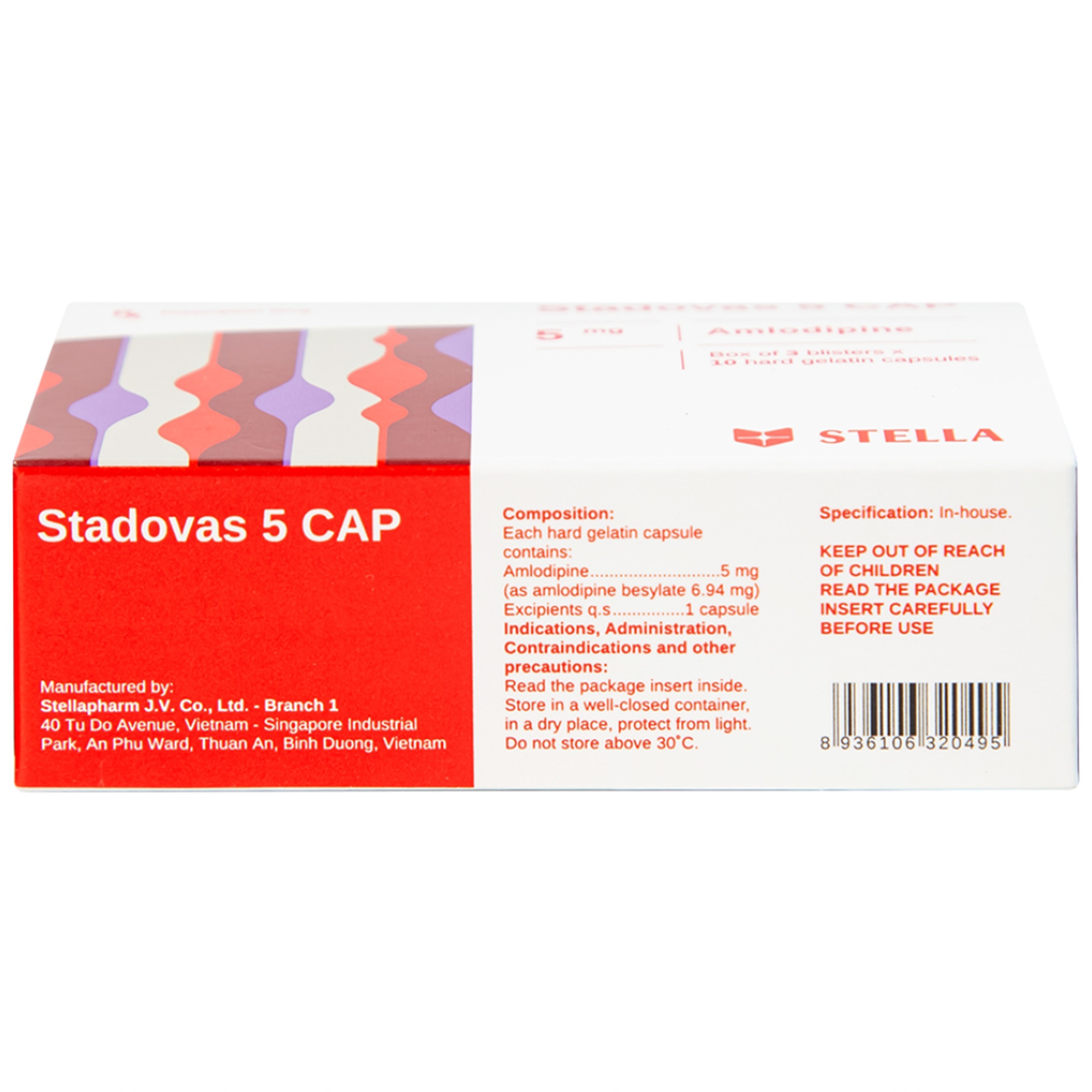 Thuốc Stadovas 5 CAP Stella điều trị tăng huyết áp, đau thắt ngực mạn tính ổn định (3 vỉ x 10 viên)