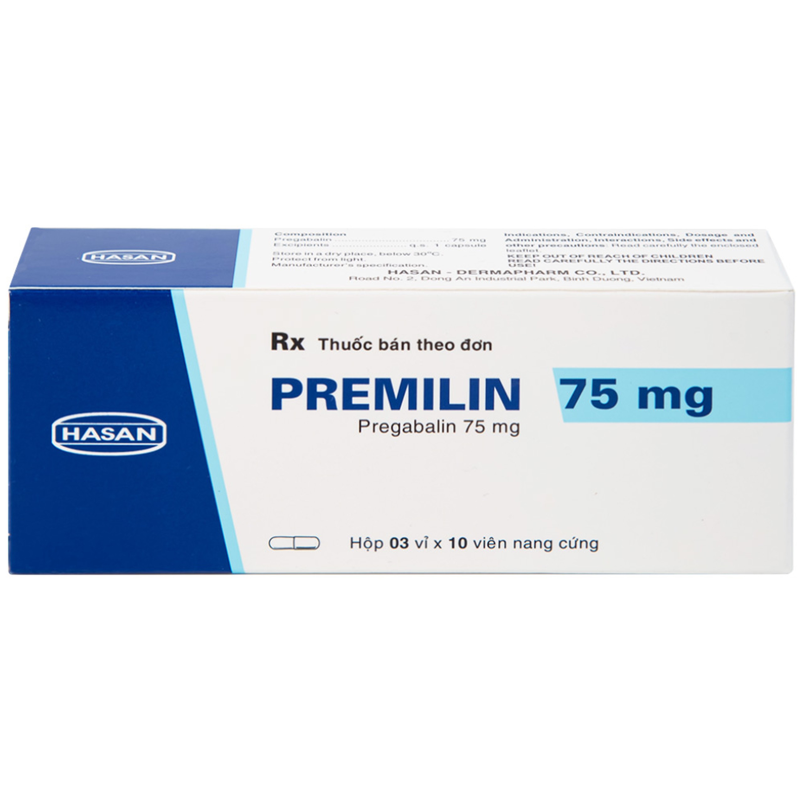 Thuốc Premilin 75mg Hasan điều trị động kinh cục bộ (3 vỉ x 10 viên)