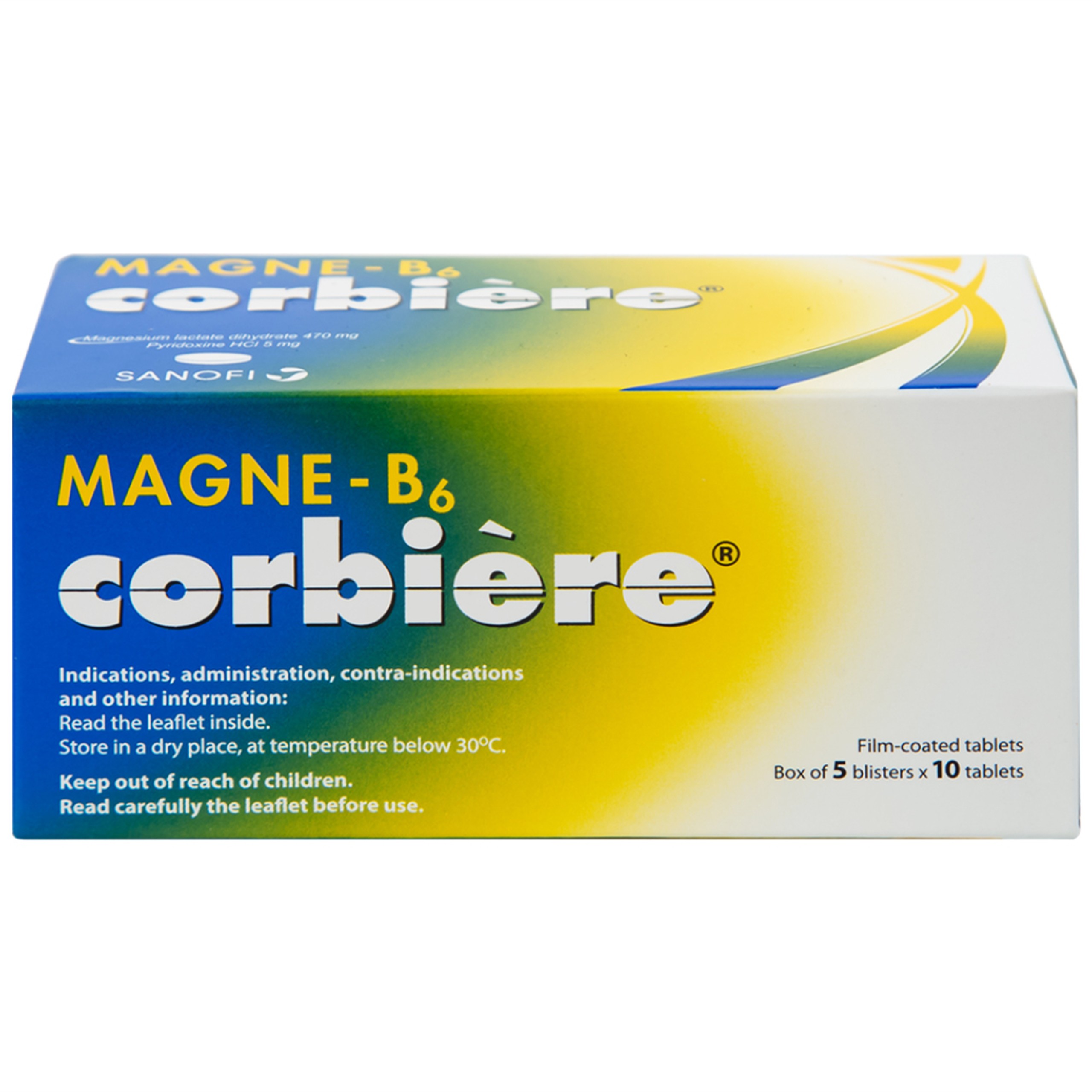 Viên nén Magne-B6 Corbière Sanofi điều trị thiếu magnesi riêng biệt hay kết hợp (5 vỉ x 10 viên)