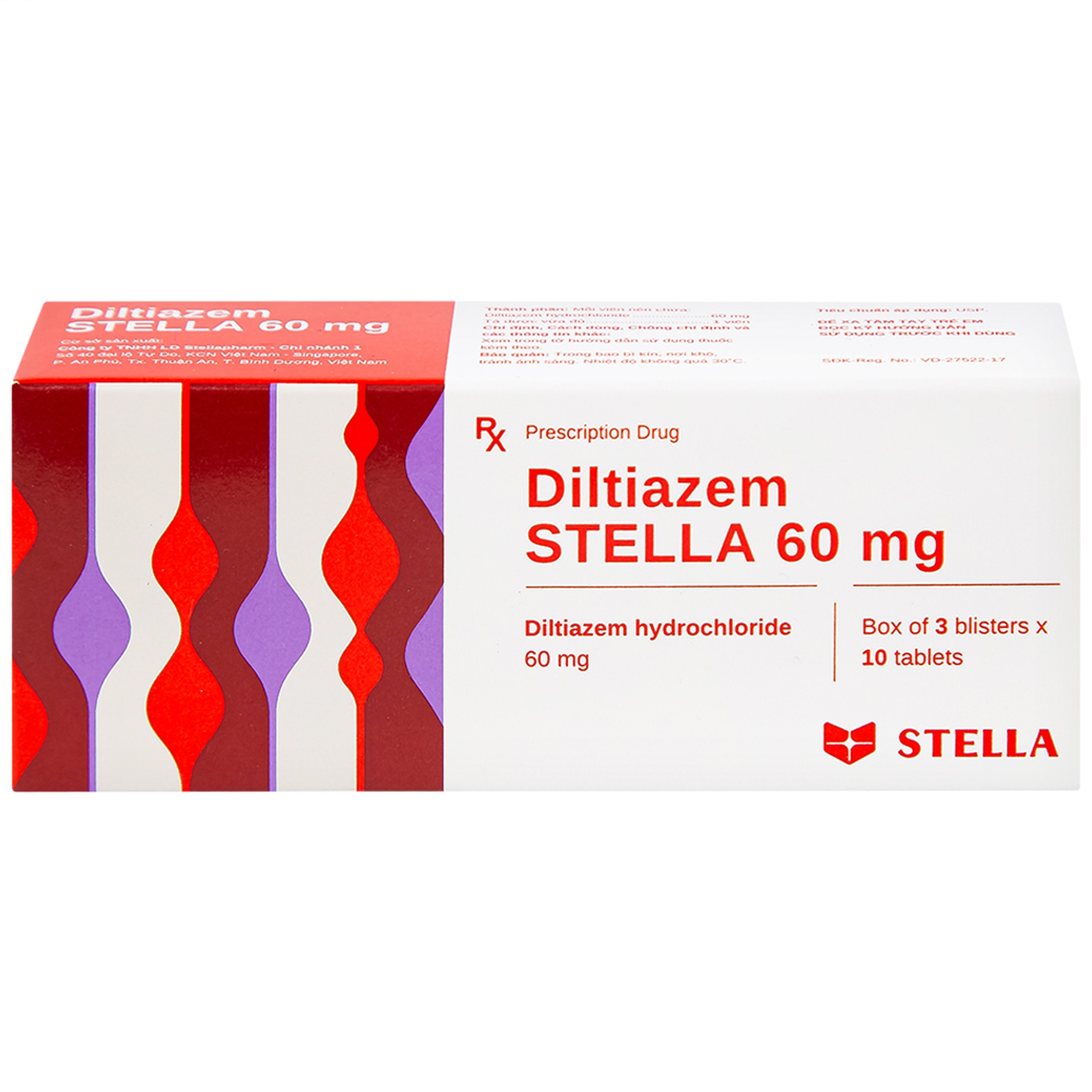 Thuốc Diltiazem Stella 60mg điều trị và dự phòng cơn đau thắt ngực (3 vỉ x 10 viên)