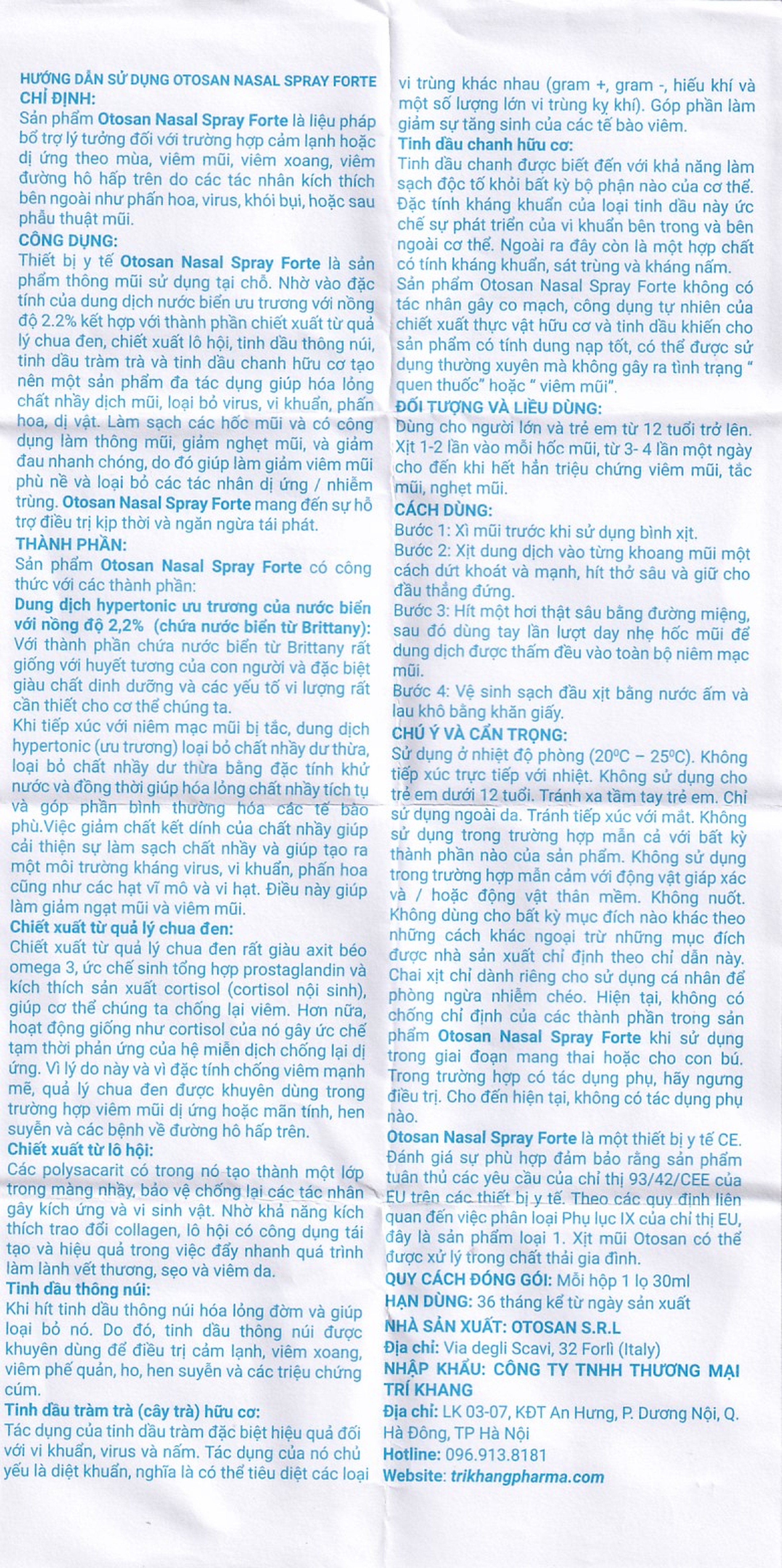 Xịt mũi người lớn Otosan Nasal Spray Forte 30ml hỗ trợ điều trị viêm mũi, viêm xoang