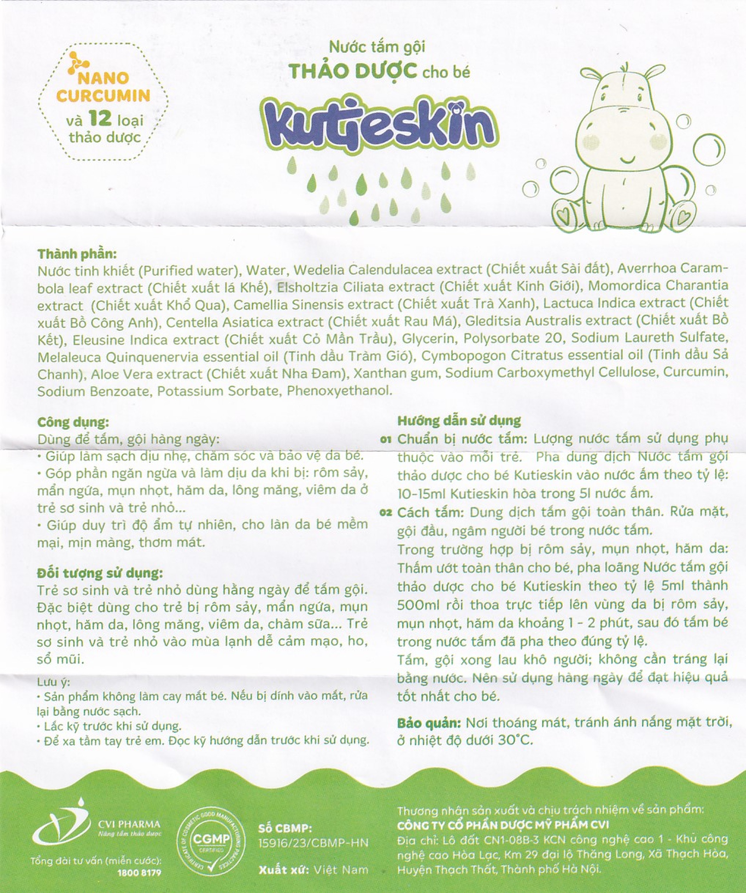 Nước tắm gội thảo dược cho bé Kutieskin làm sạch, dưỡng mềm da và tóc (200ml)