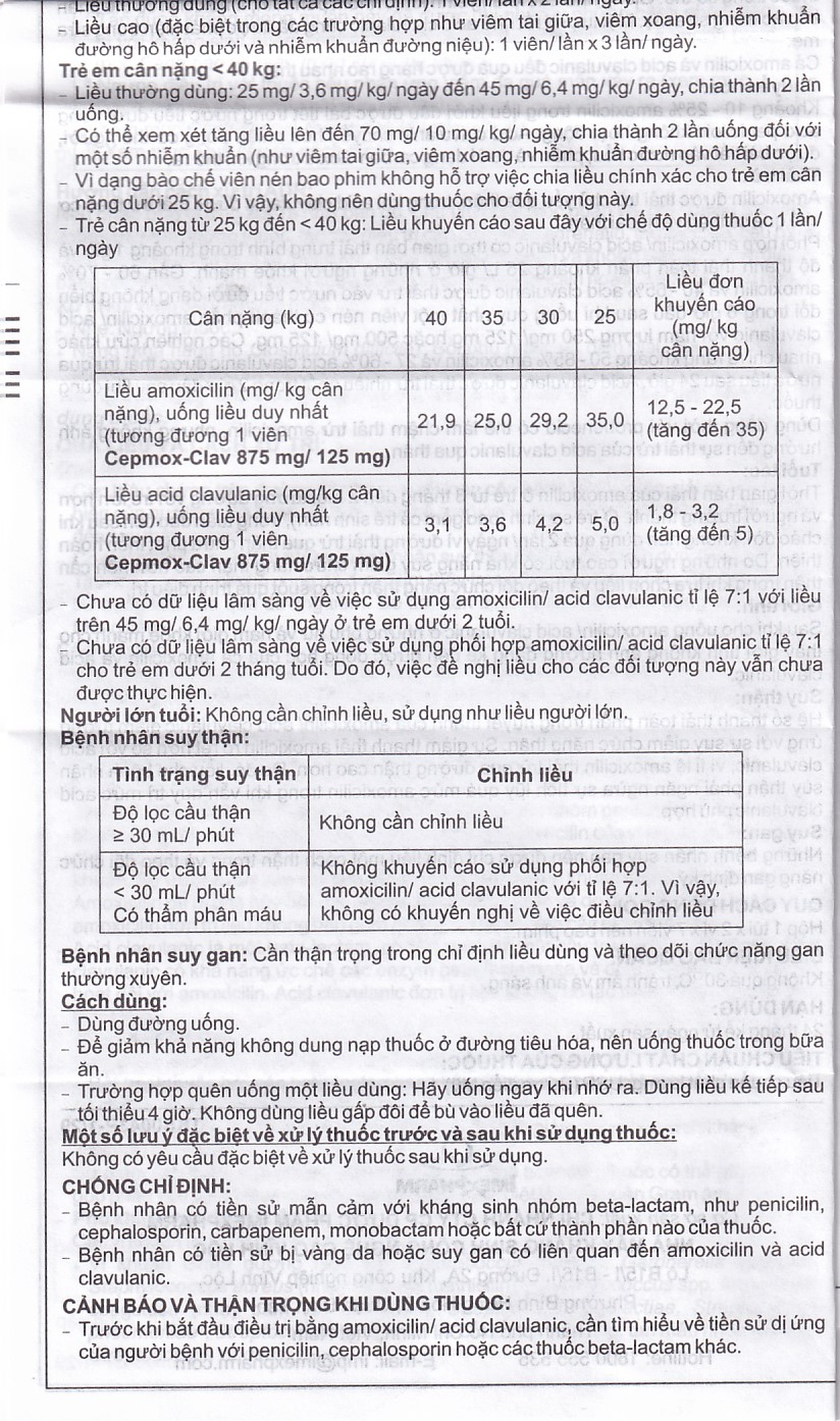 Thuốc Cepmox-Clav 875mg/125mg Imexpharm điều trị viêm xoang cấp tính do vi khuẩn, viêm tai giữa cấp tính (2 vỉ x 7 viên)