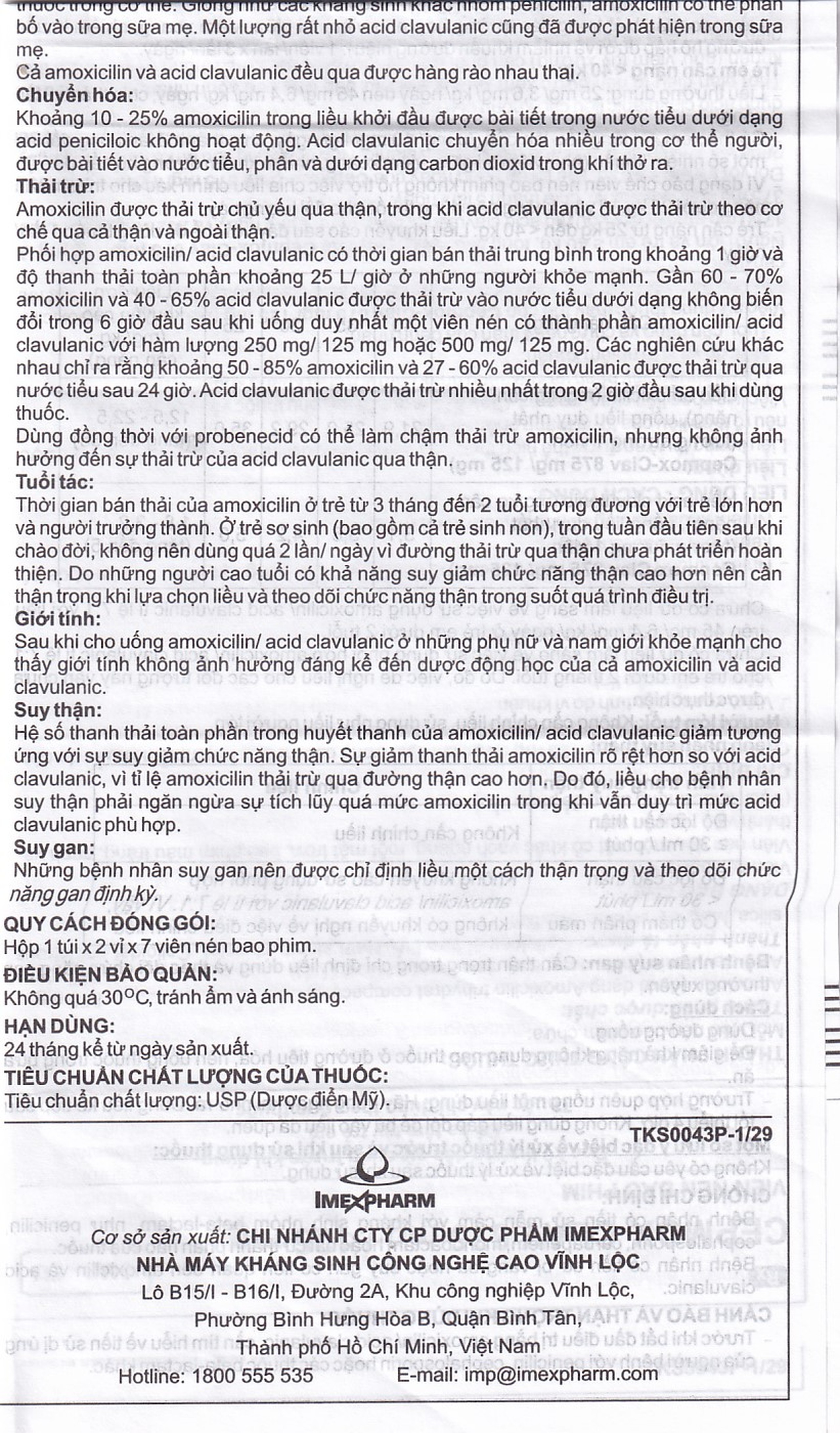 Thuốc Cepmox-Clav 875mg/125mg Imexpharm điều trị viêm xoang cấp tính do vi khuẩn, viêm tai giữa cấp tính (2 vỉ x 7 viên)