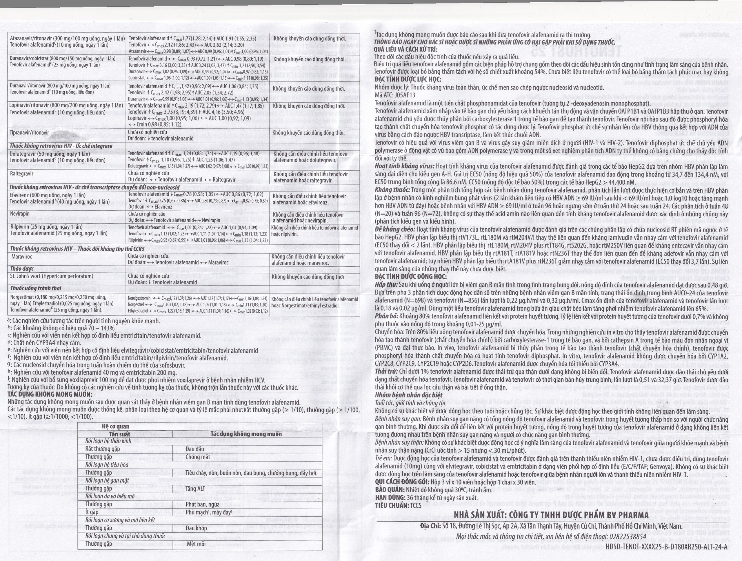 Thuốc Tenotrust 25 BV Pharma điều trị viêm gan B mãn tính ở người lớn và trẻ em (3 vỉ x 10 viên)