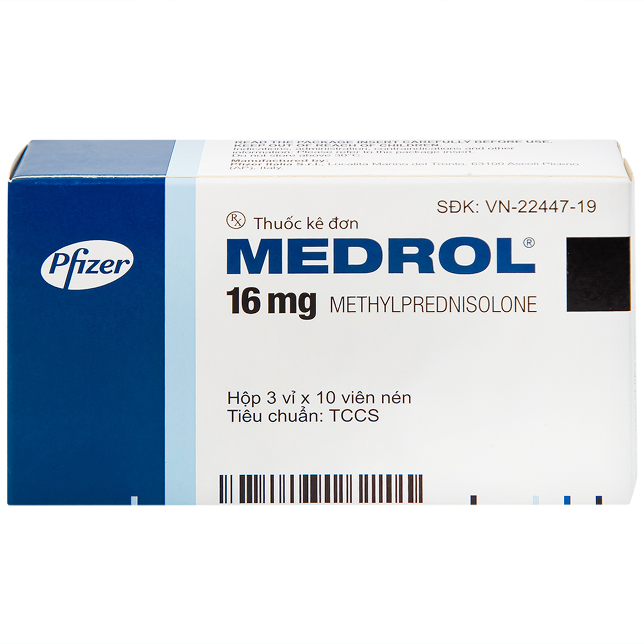 Thuốc Medrol 16mg Pfizer kháng viêm, điều trị rối loạn nội tiết, viêm tuyến giáp (3 vỉ x 10 viên)
