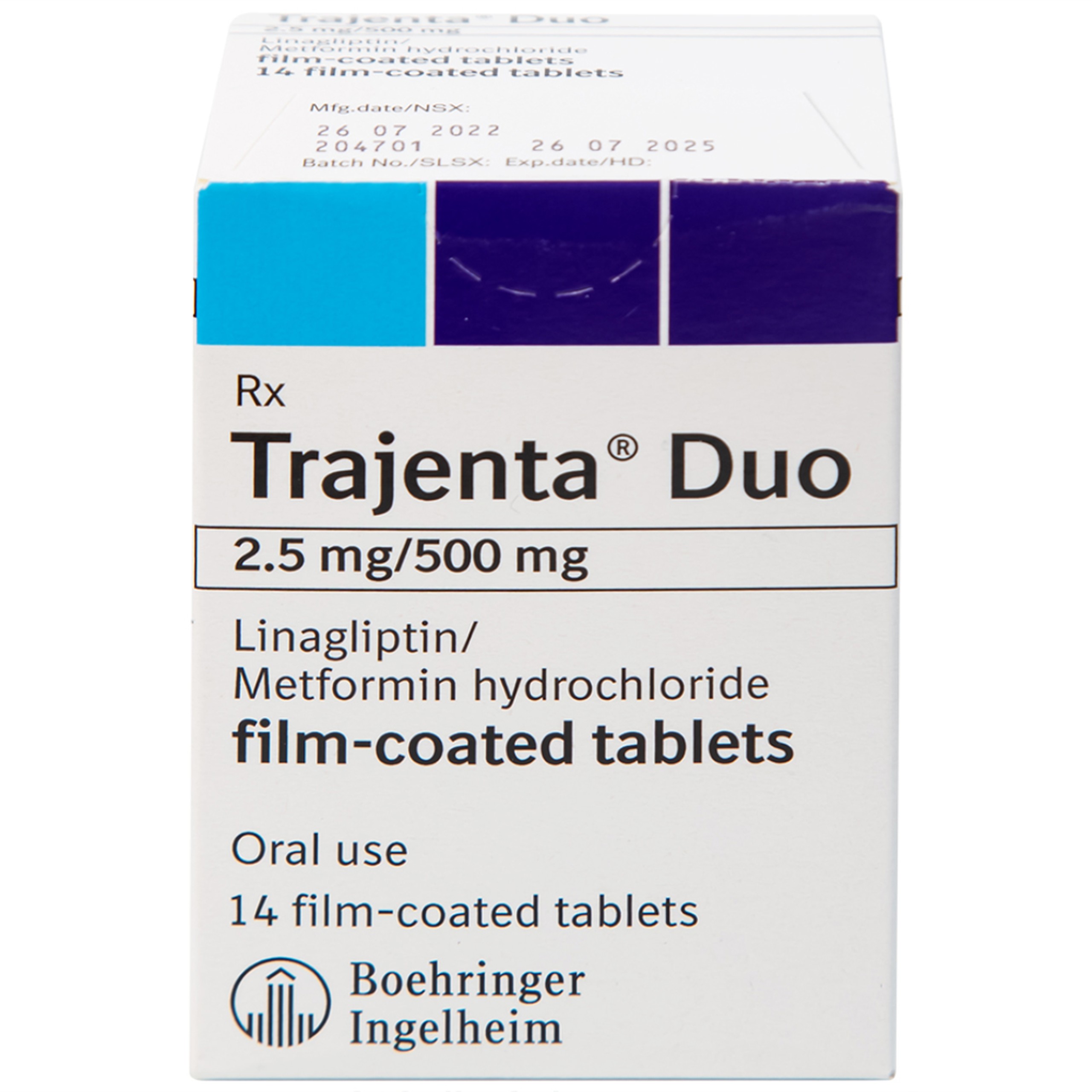 Thuốc Trajenta Duo 2.5mg/500mg Boehringer điều trị đái tháo đường típ 2 (14 viên)