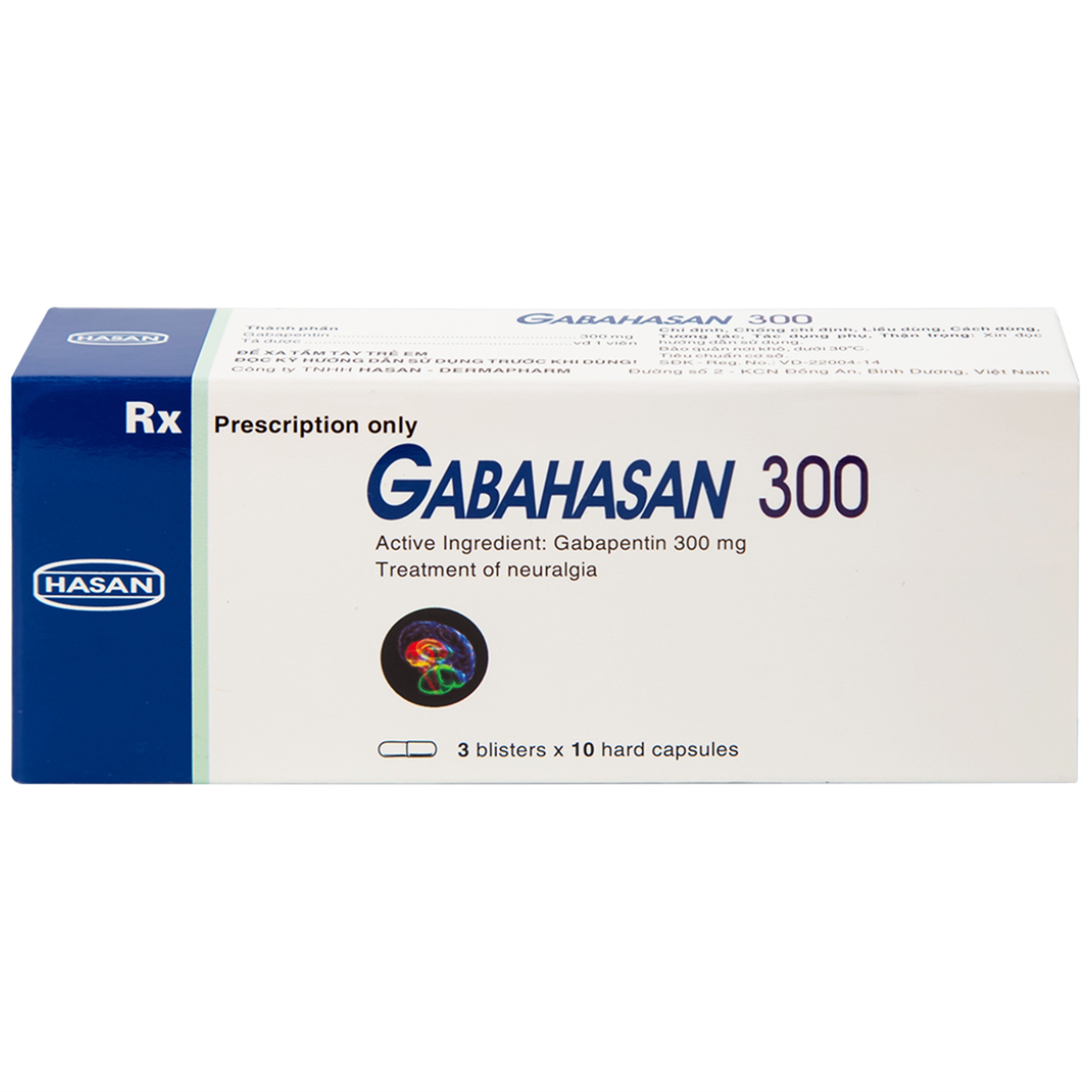 Thuốc Gabahasan 300 Hasan điều trị hỗ trợ trong động kinh cục bộ, đau viêm dây thần kinh ngoại biên (3 vỉ x 10 viên)