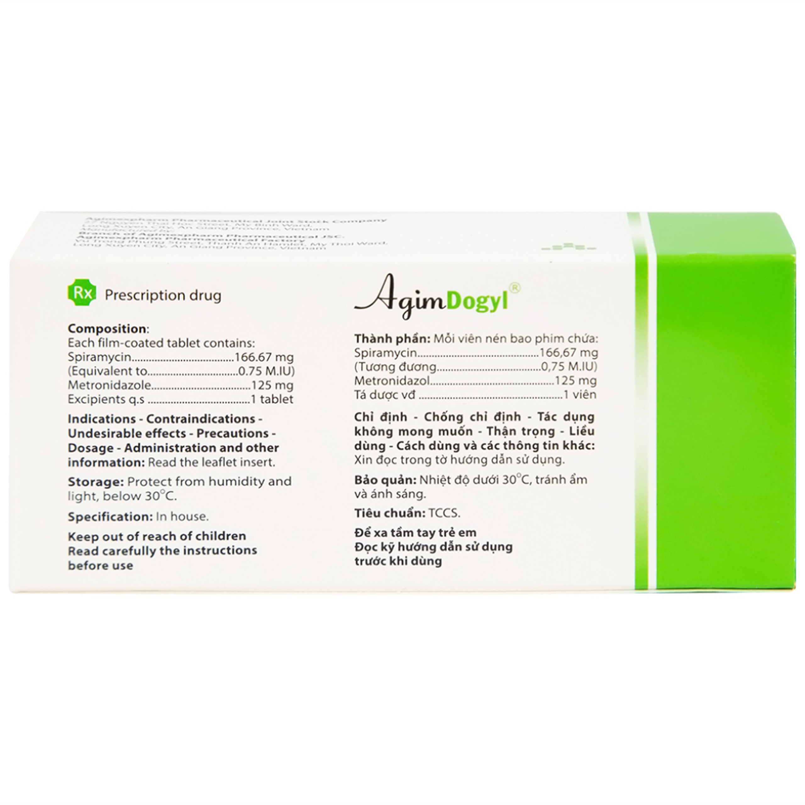 Thuốc Agimdogyl 125mg/750000IU Agimexpharm điều trị nhiễm trùng răng miệng cấp tính, mạn tính (2 vỉ x 10 viên)