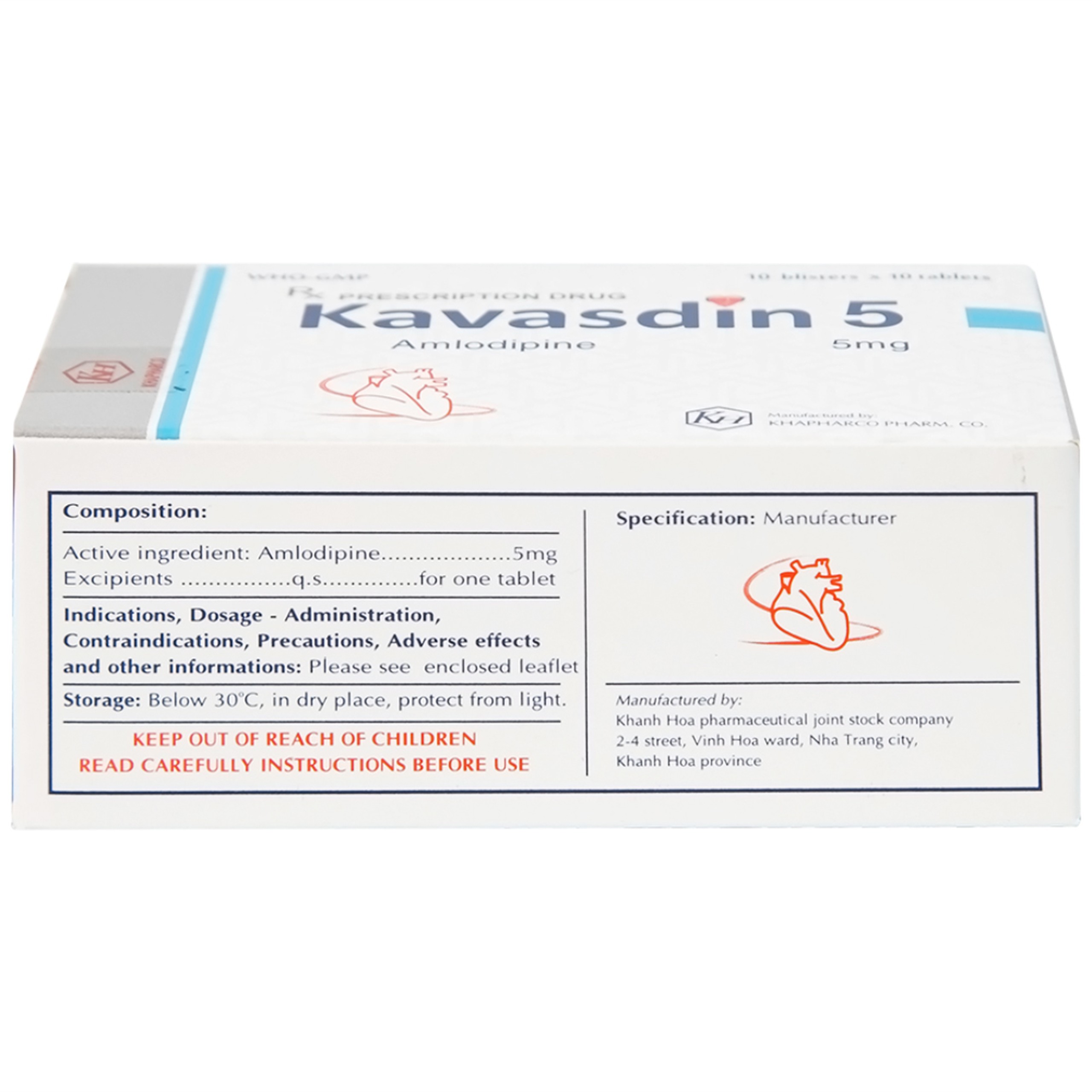 Thuốc Kavasdin 5 Khánh Hòa hỗ trợ điều trị tăng huyết áp (10 vỉ x 10 viên)